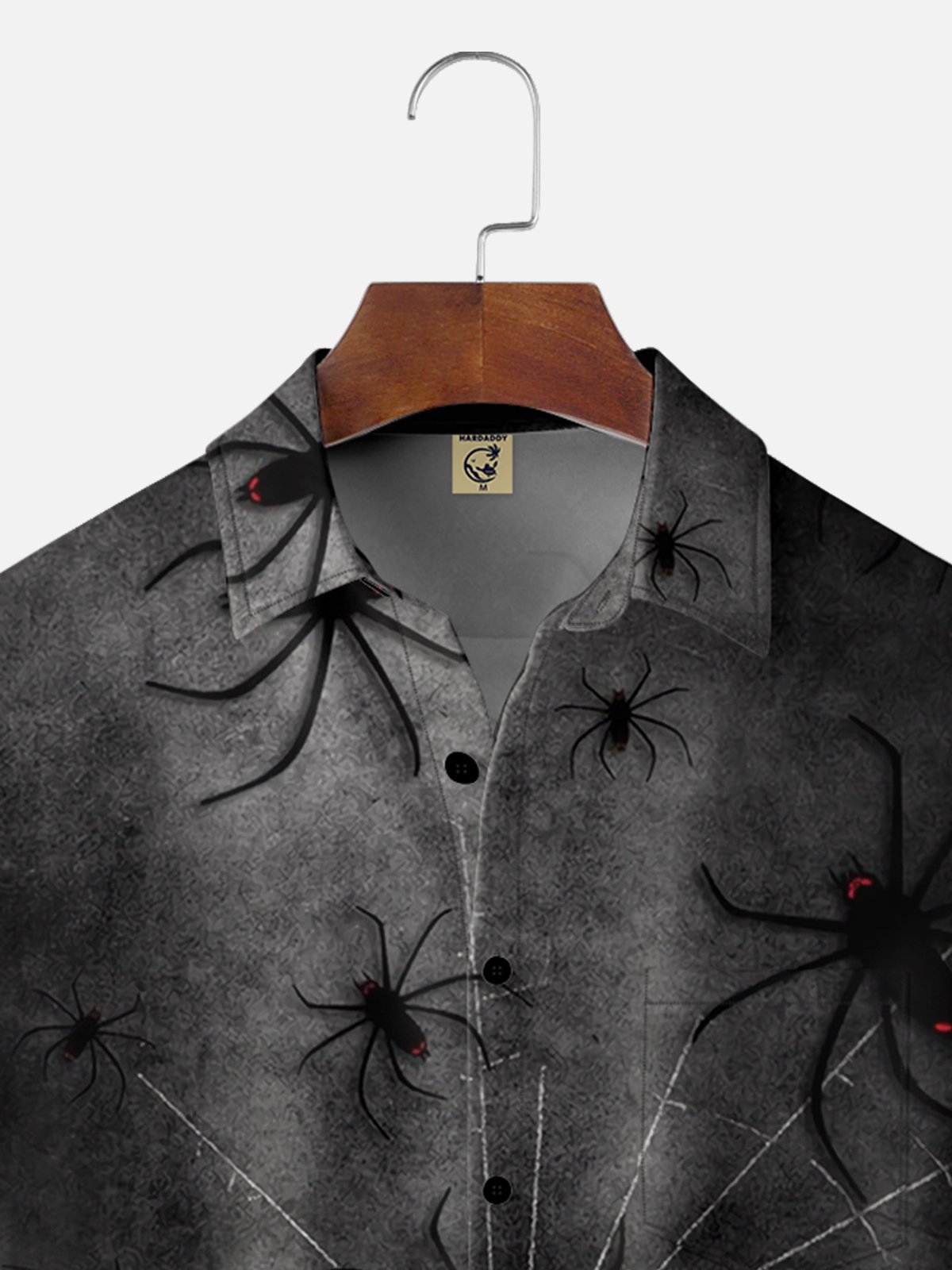 Moisture-wicking Dark Spider Illustration Chest Pocket Hawaiian Shirt