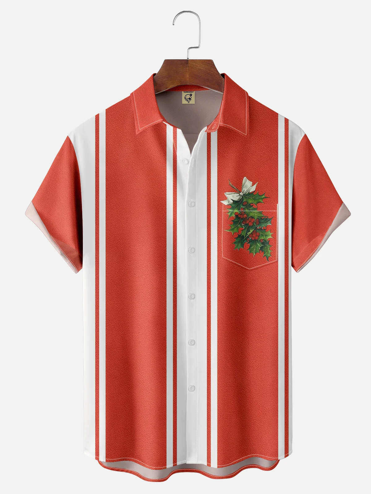 Moisture-wicking Classic Christmas Leaf Chest Pocket Bowling Shirt