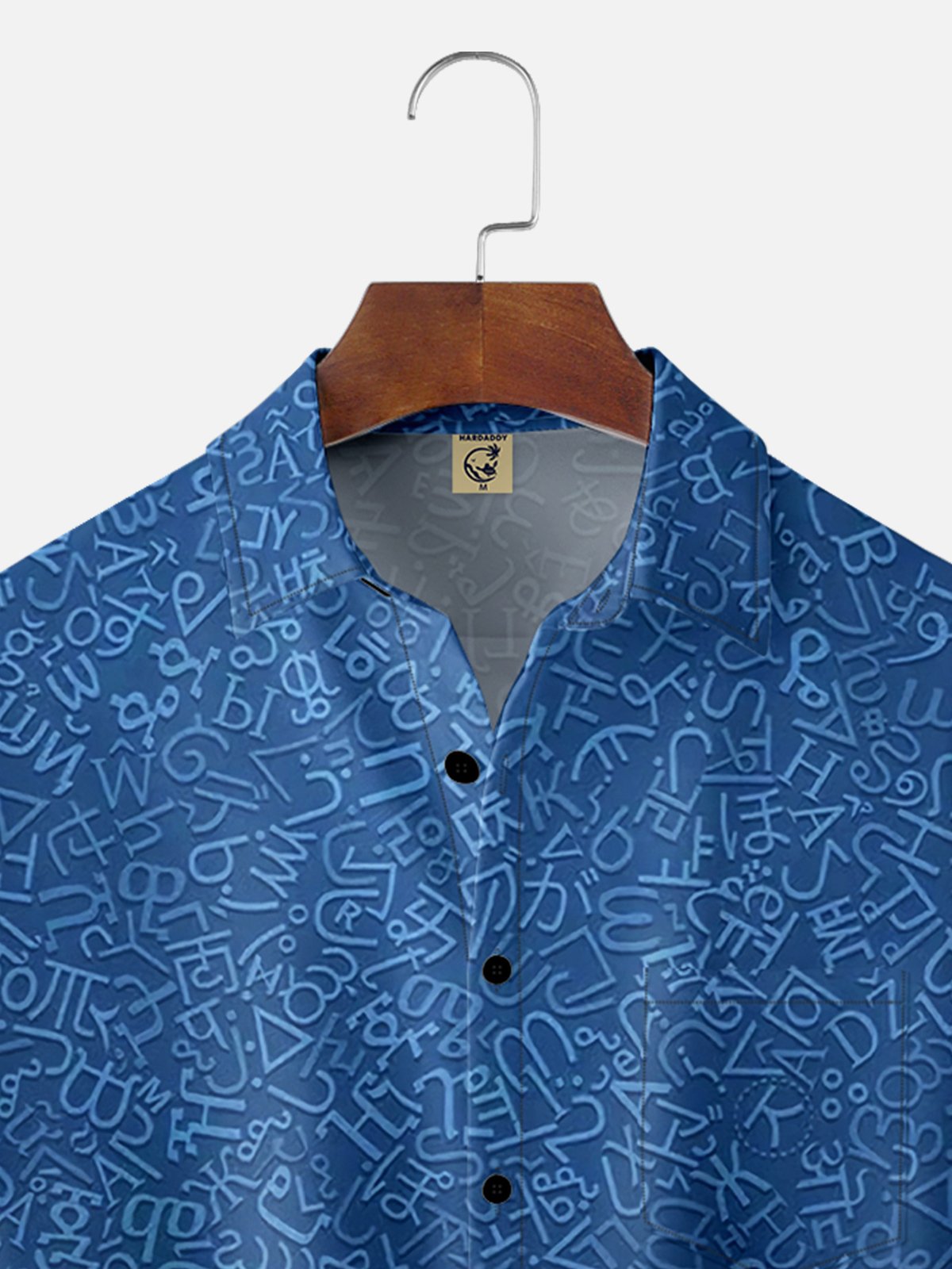 Moisture-wicking Abstract Lettering Textured Print Chest Pocket Hawaiian Shirt