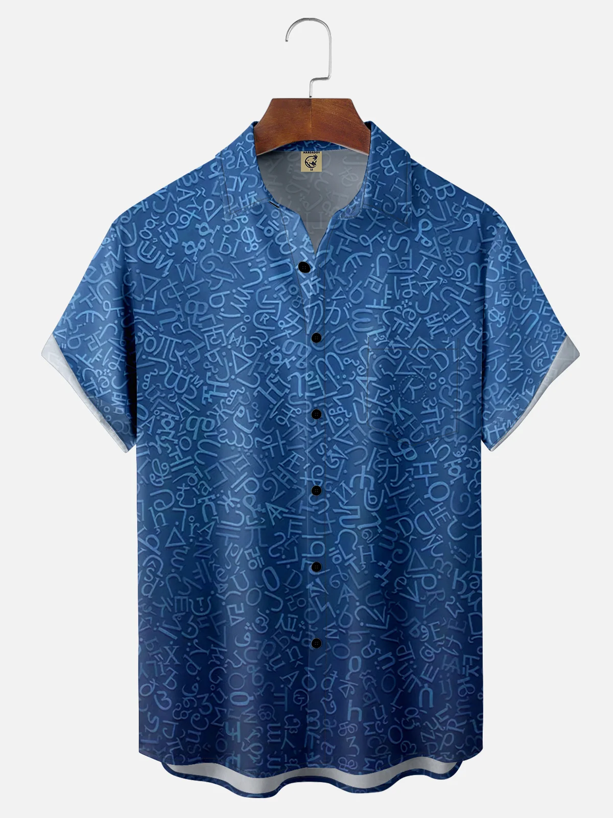 Moisture-wicking Abstract Lettering Textured Print Chest Pocket Hawaiian Shirt