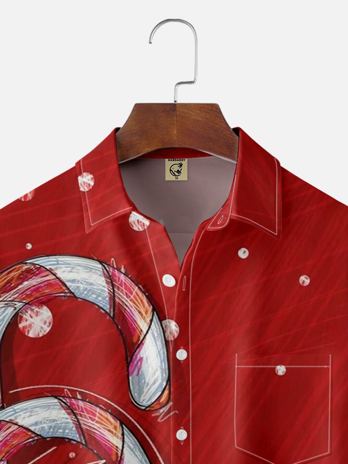 Moisture-wicking Christmas Candy Cane Chest Pocket Hawaiian Shirt