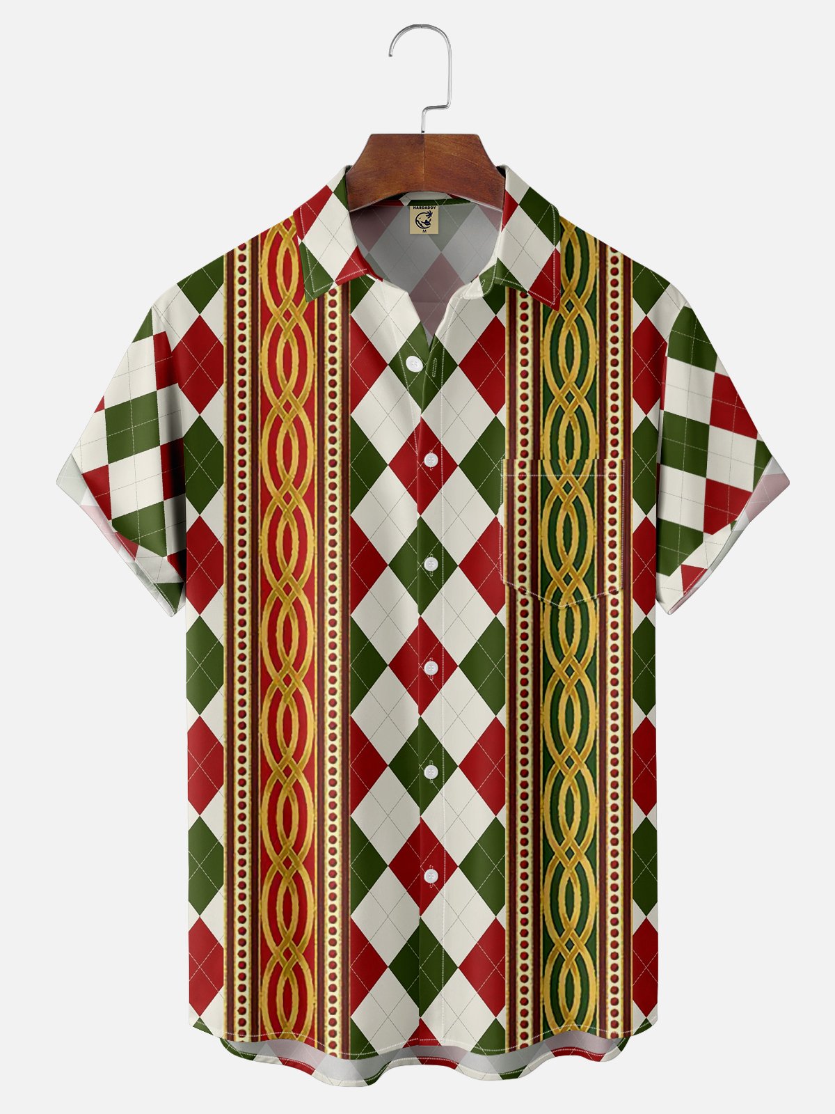 Moisture-wicking Traditional Christmas Texture Chest Pocket Bowling Shirt