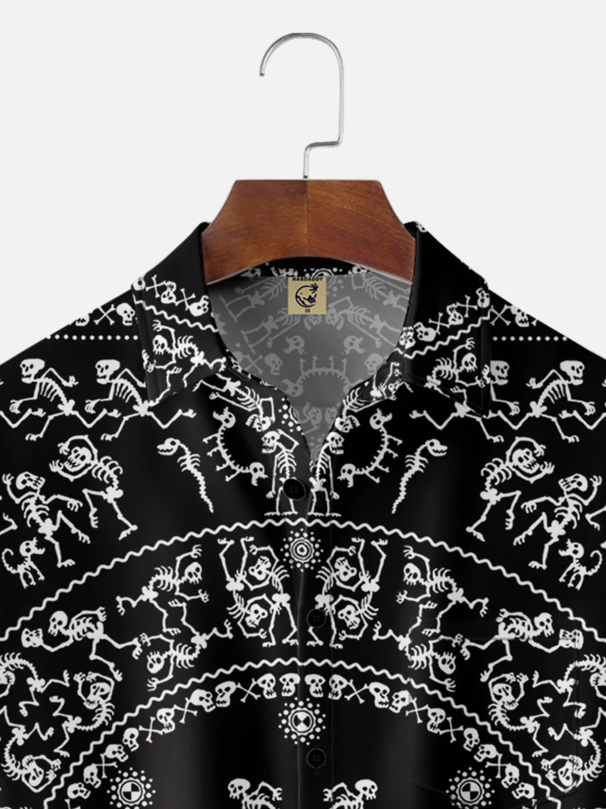 Moisture-wicking Party Skull Print Chest Pocket Hawaiian Shirt