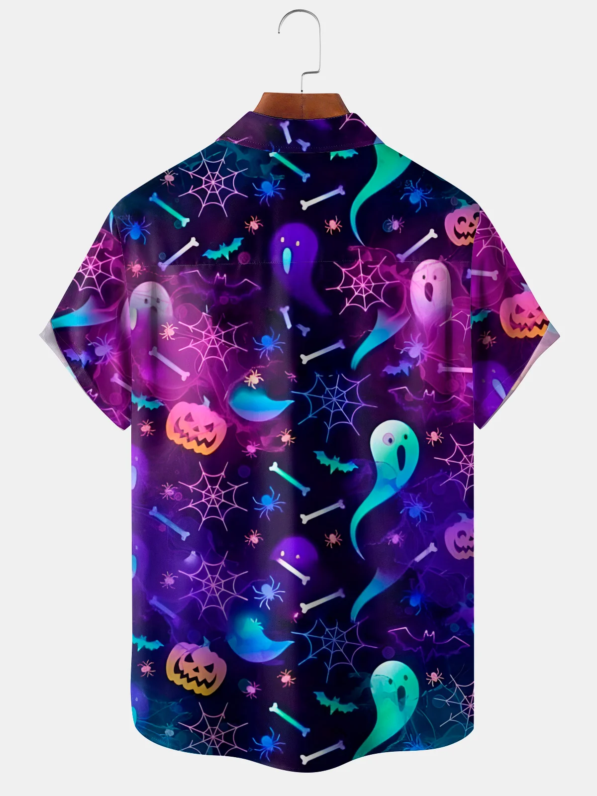 Moisture-wicking Halloween Ghost Pumpkin Chest Pocket Casual Shirt