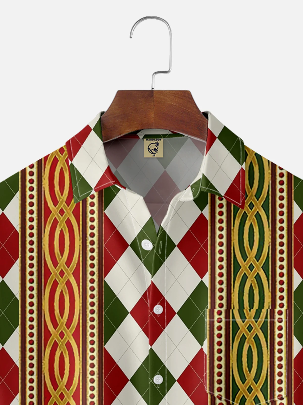 Moisture-wicking Traditional Christmas Texture Chest Pocket Bowling Shirt