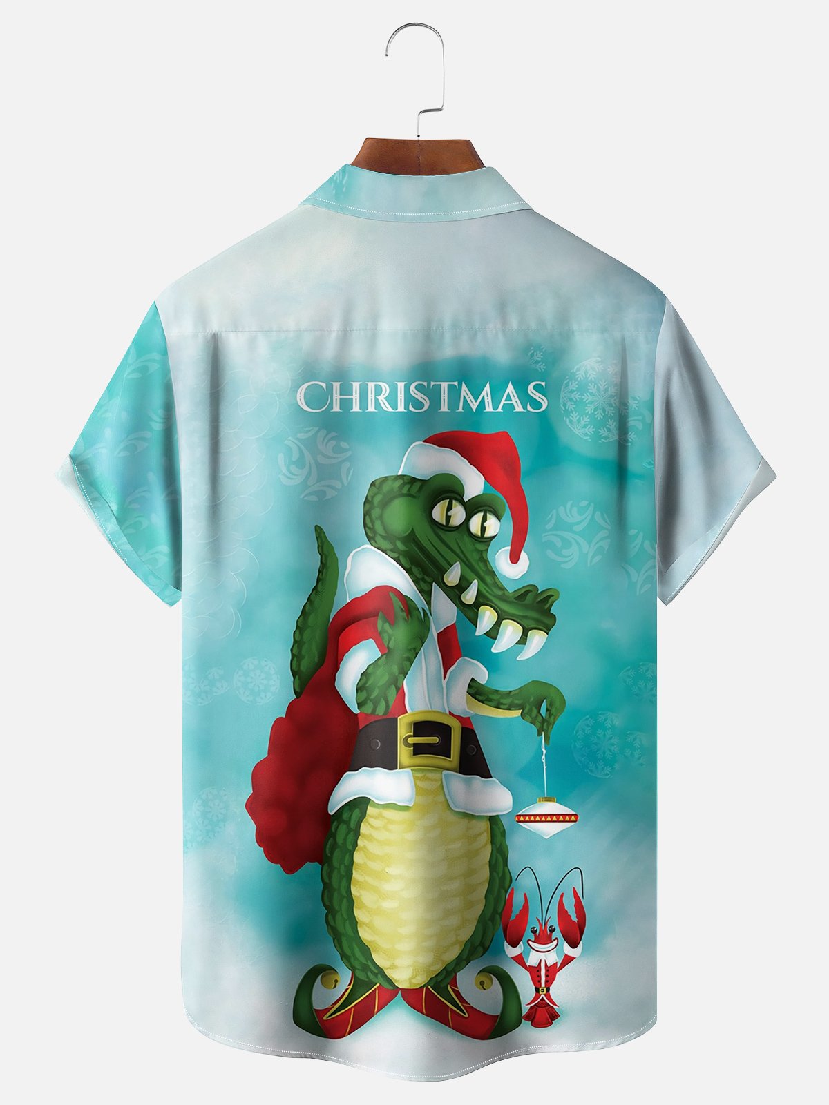 Moisture-wicking Christmas Alligator and Crawfish Chest Pocket Hawaiian Shirt