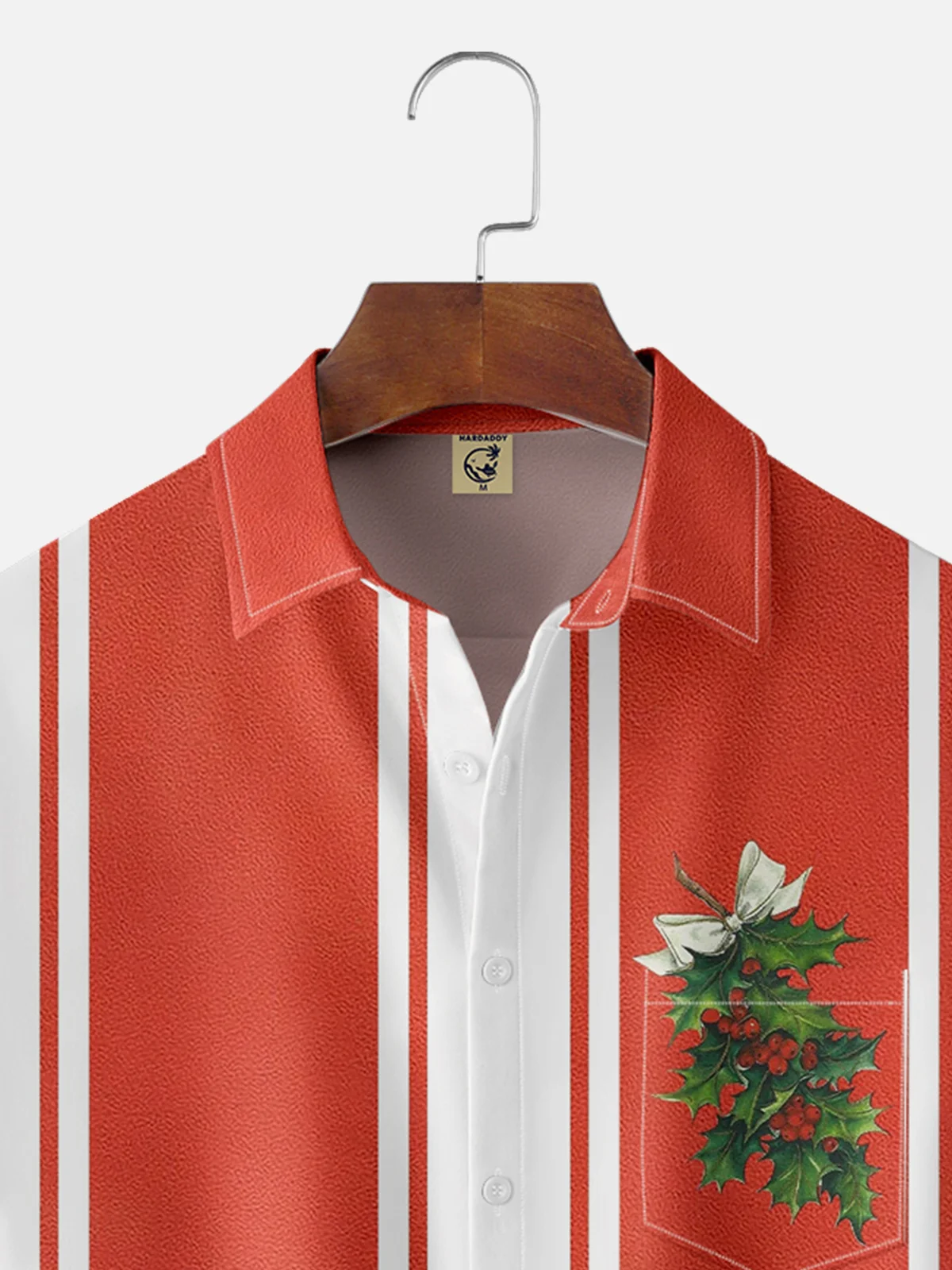 Moisture-wicking Classic Christmas Leaf Chest Pocket Bowling Shirt