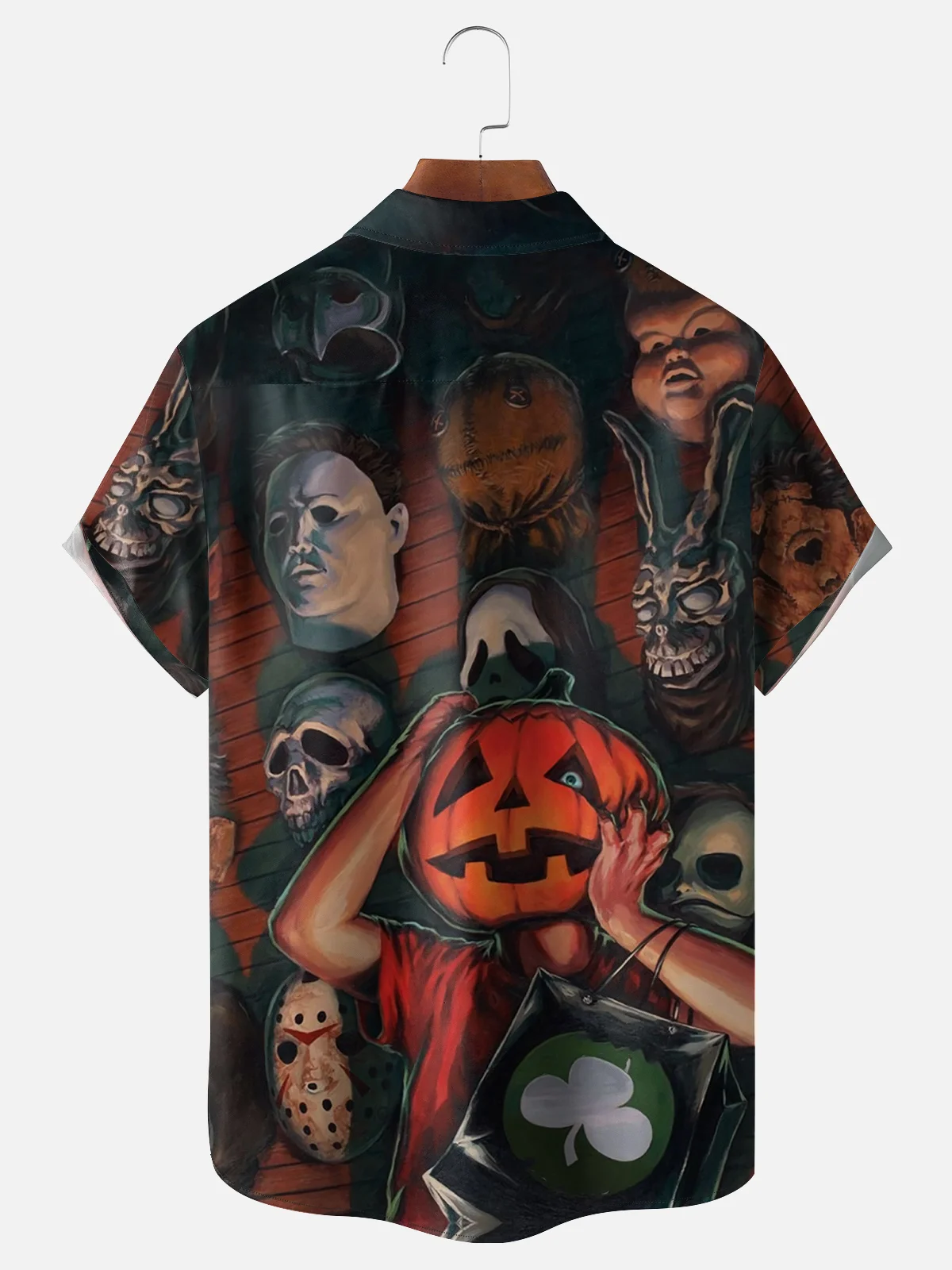 Moisture-wicking Halloween Pumpkin Man Chest Pocket Hawaiian Shirt