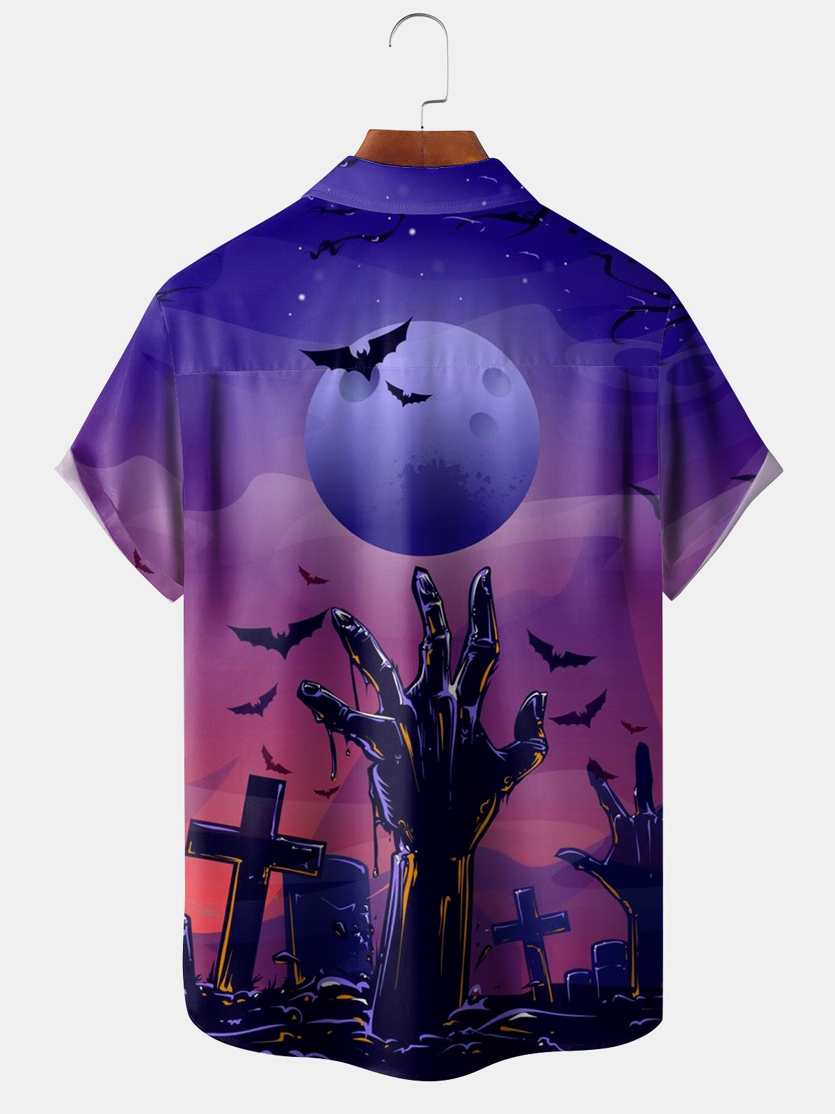 Moisture-wicking Halloween Bat Cross Chest Pocket Casual Shirt