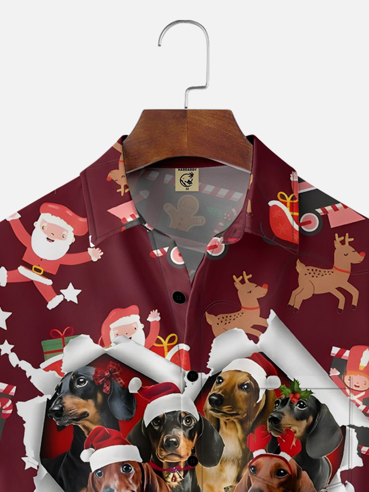 Moisture-wicking Christmas Santa Dog Chest Pocket Casual Shirt