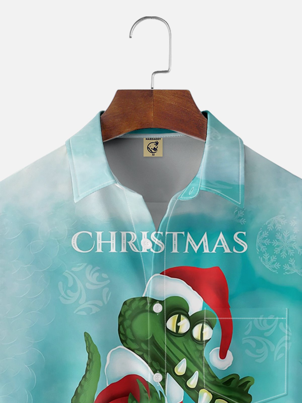 Moisture-wicking Christmas Alligator and Crawfish Chest Pocket Hawaiian Shirt