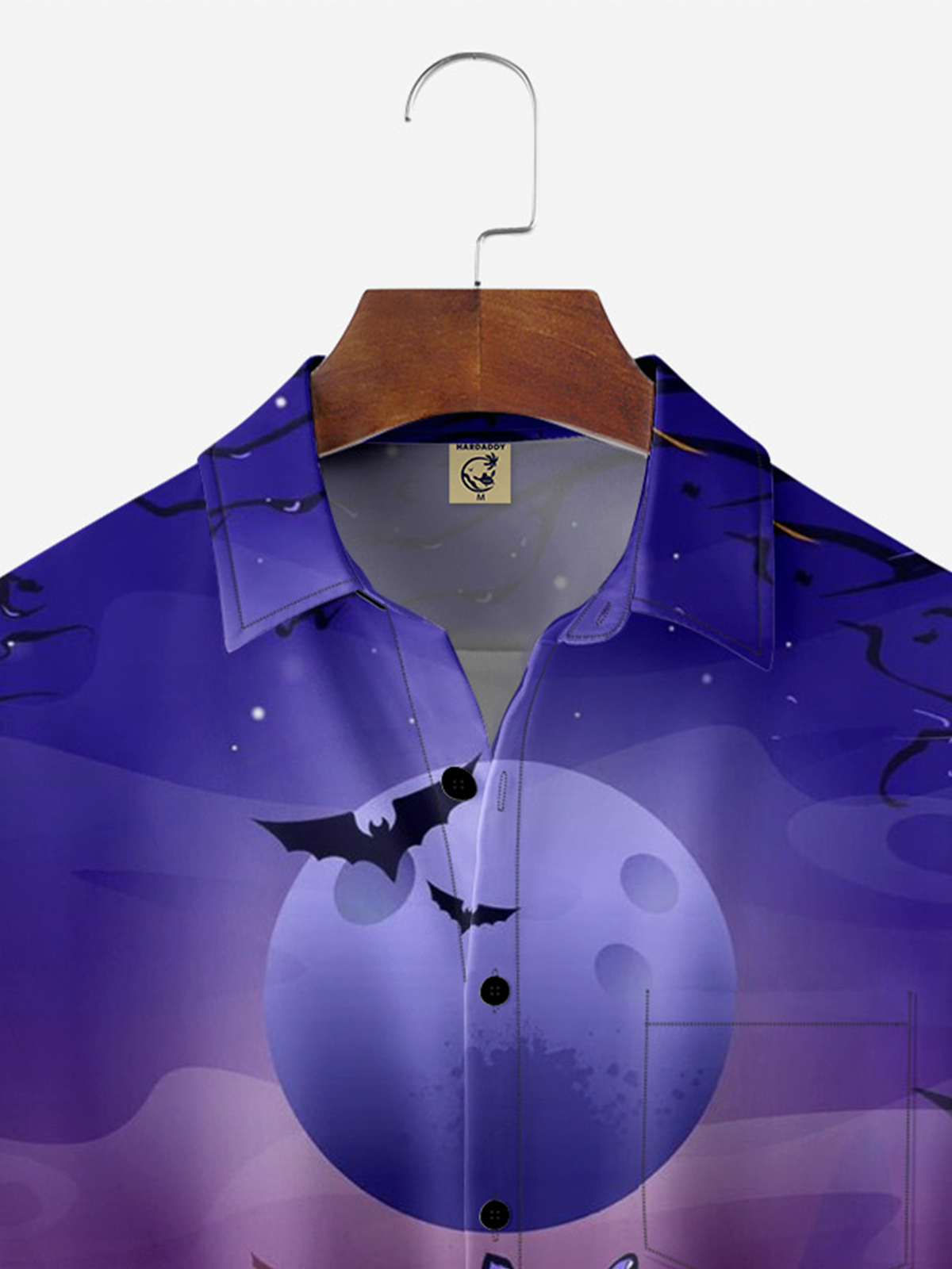 Moisture-wicking Halloween Bat Cross Chest Pocket Casual Shirt