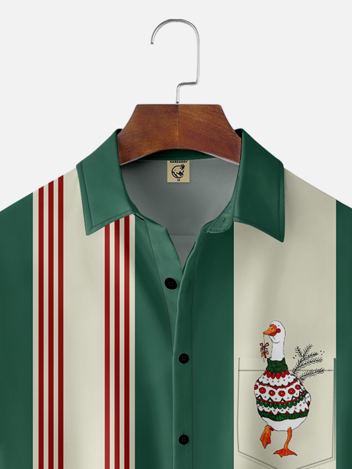 Moisture-wicking Christmas Duck Chest Pocket Bowling Shirt