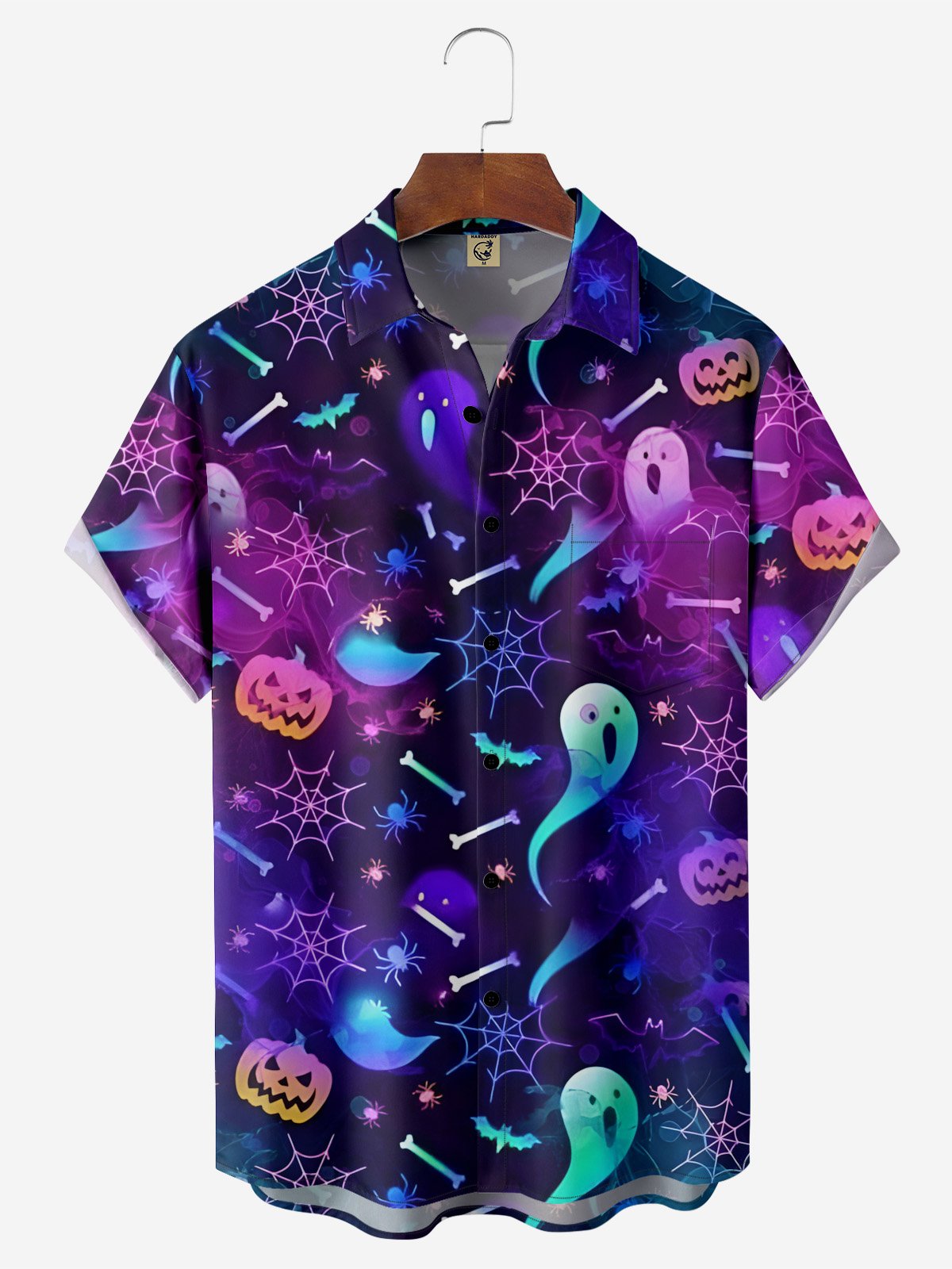 Moisture-wicking Halloween Ghost Pumpkin Chest Pocket Casual Shirt