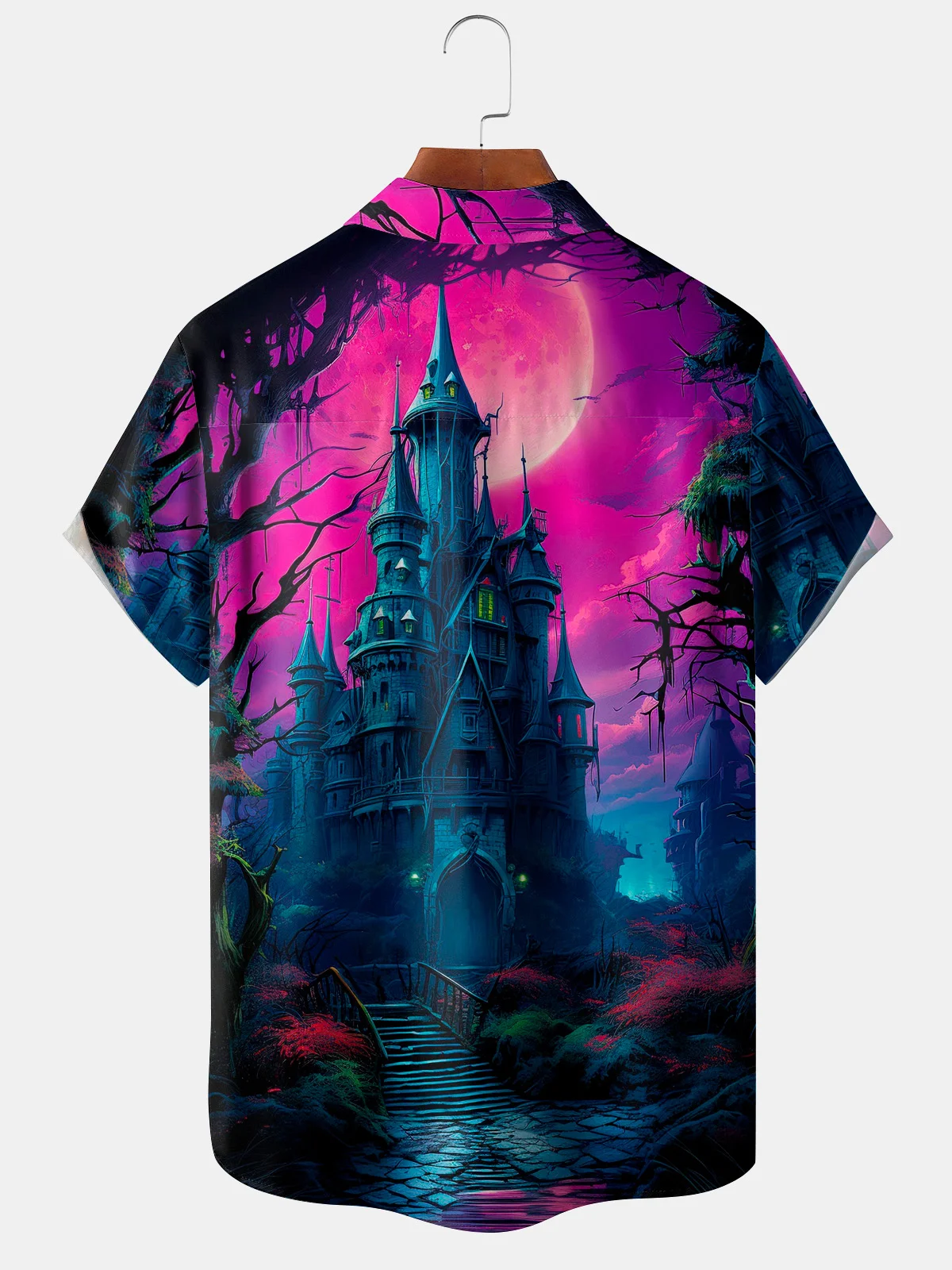 Moisture-wicking Halloween Castle Chest Pocket Casual Shirt