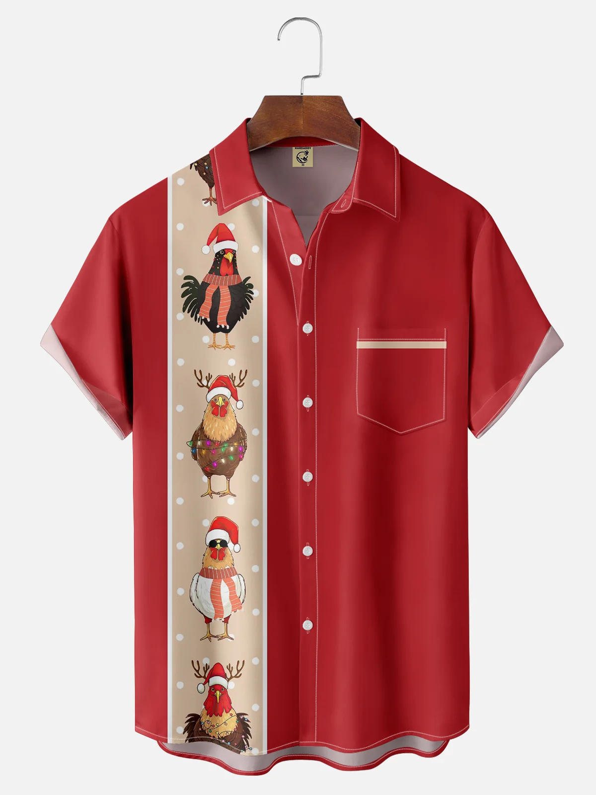 Moisture-wicking Christmas Turkey Chest Pocket Bowling Shirt