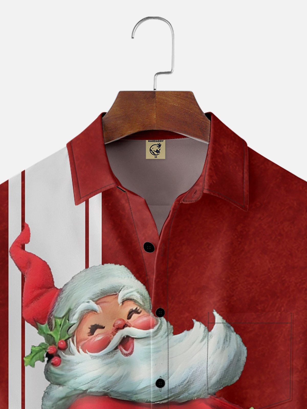 Moisture-wicking Merry Christmas Santa Chest Pocket Bowling Shirt