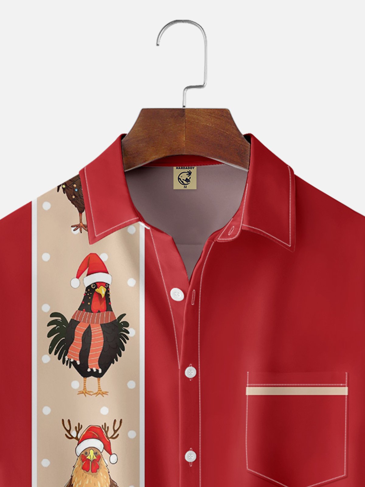 Moisture-wicking Christmas Turkey Chest Pocket Bowling Shirt