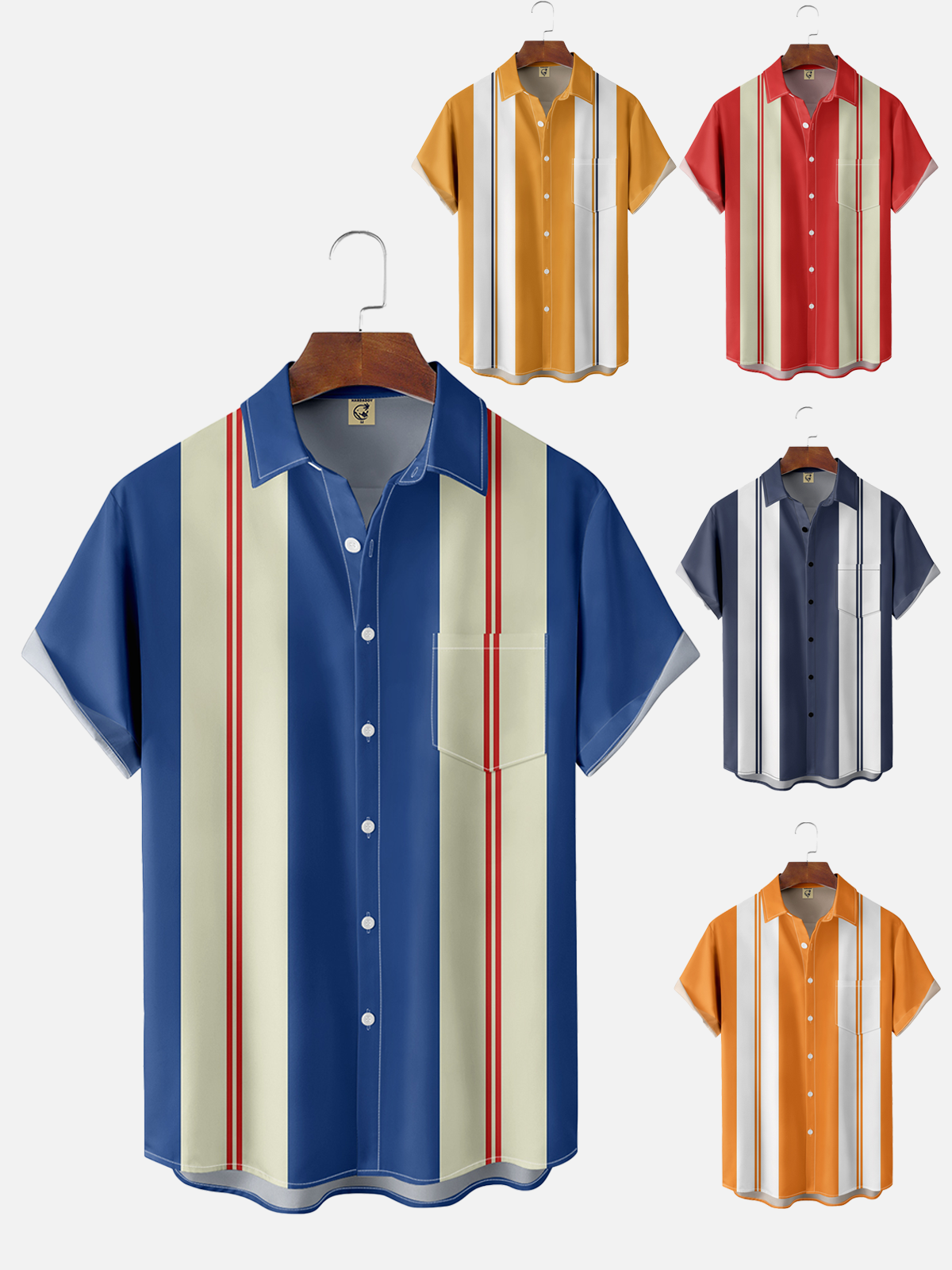 Moisture Wicking Striped Multicolor Chest Pocket Bowling Shirt