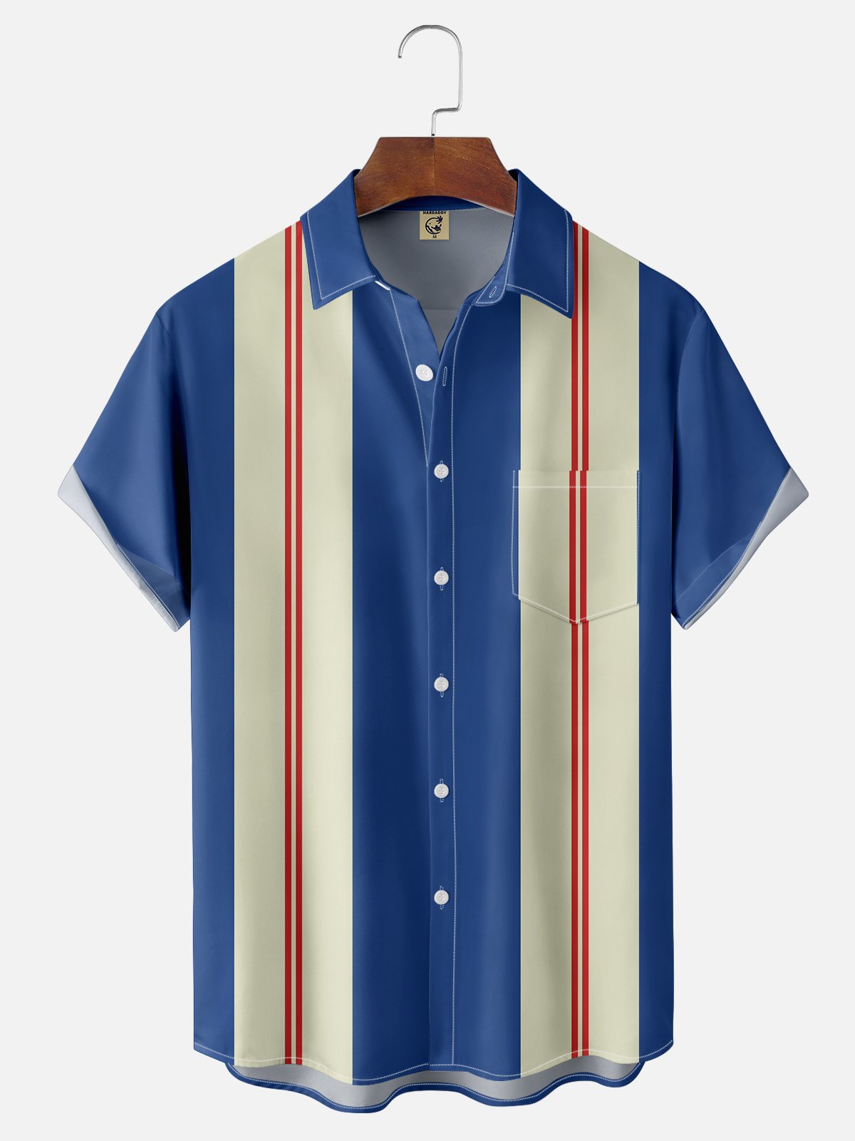 Moisture Wicking Striped Multicolor Chest Pocket Bowling Shirt