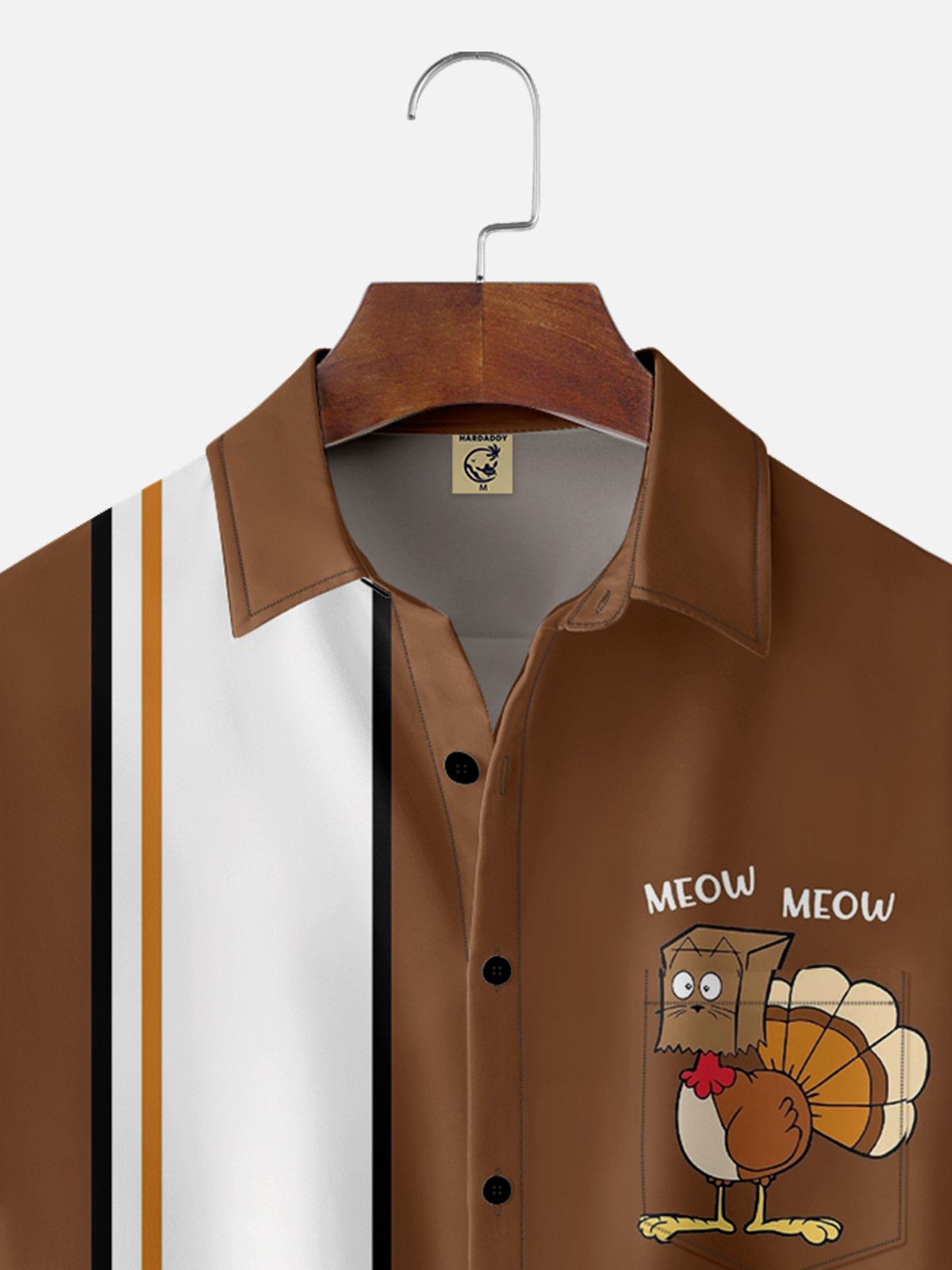 Moisture-wicking Thanksgiving Turkey Chest Pocket Bowling Shirt