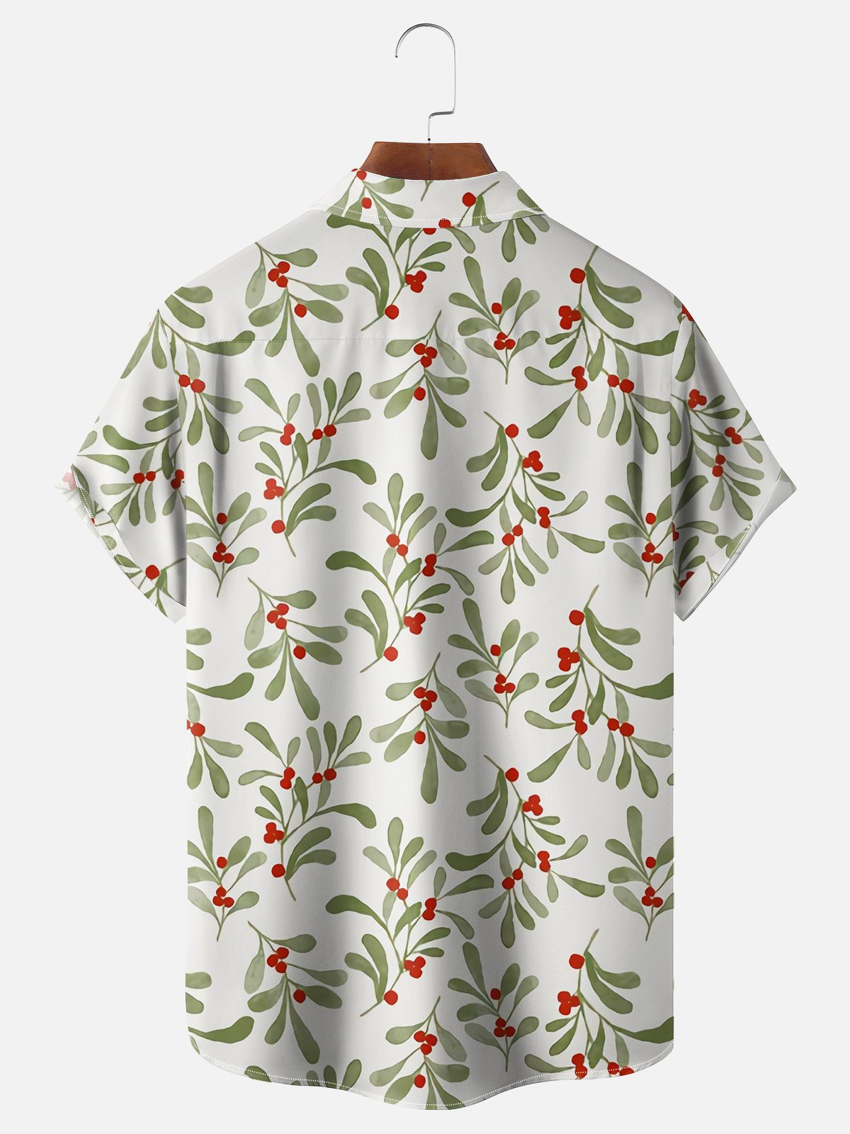 Moisture-wicking Christmas Berry Leaf  Chest Pocket Casual Shirt