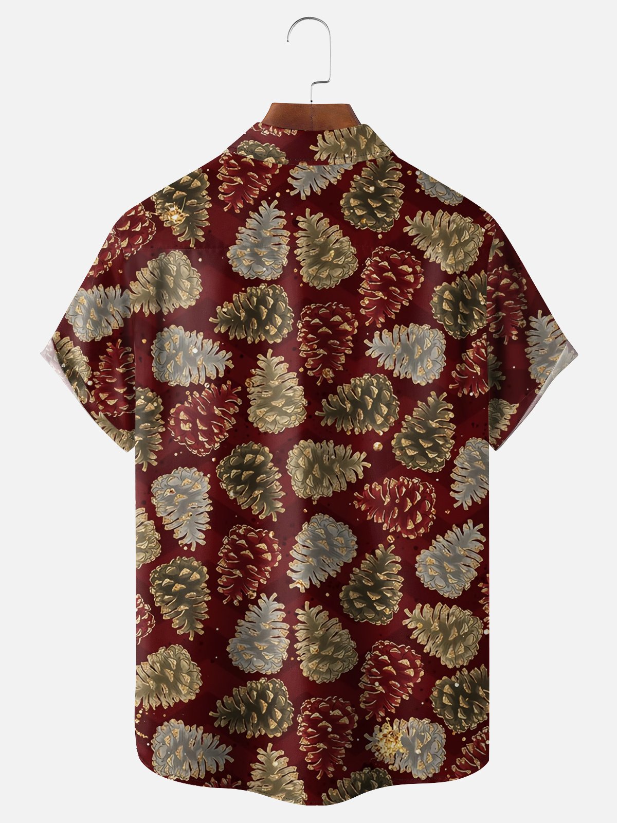 Moisture-wicking Christmas Pinecones Chest Pocket Casual Shirt