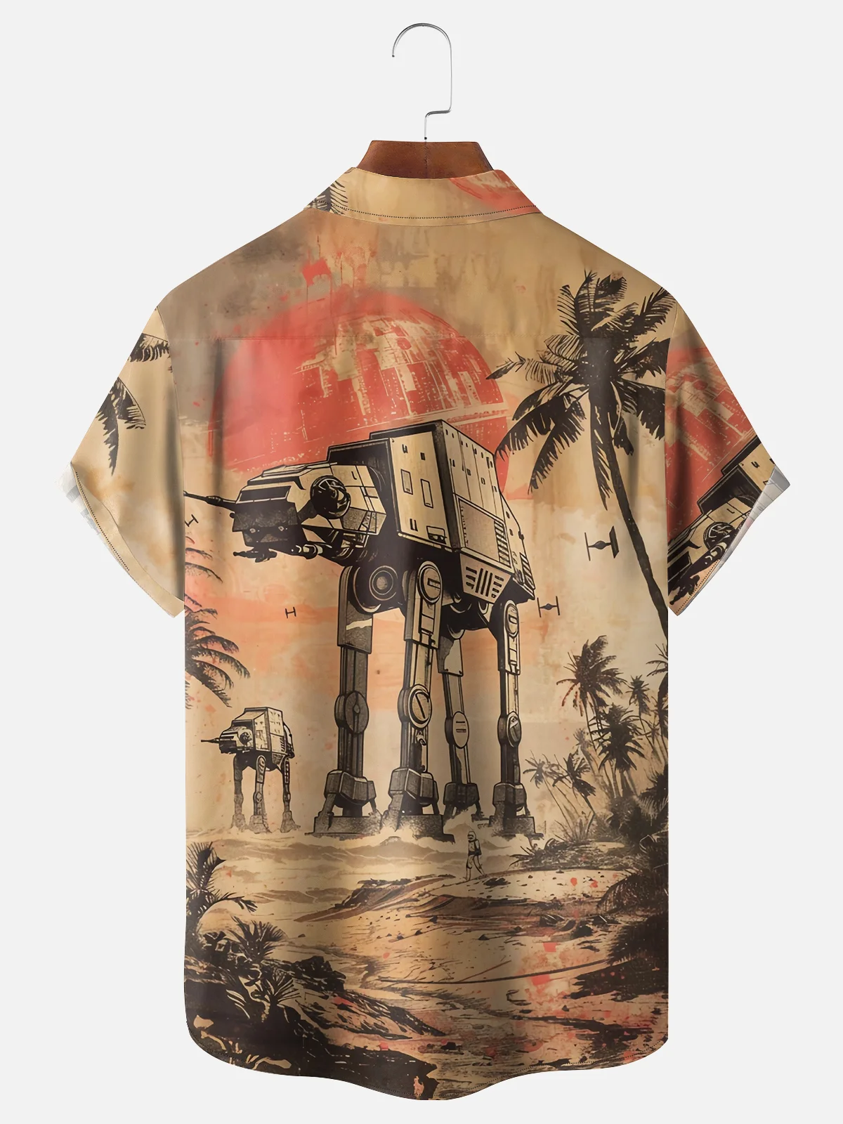 Moisture-wicking Universe Planet Star Robot Chest Pocket Hawaiian Shirt