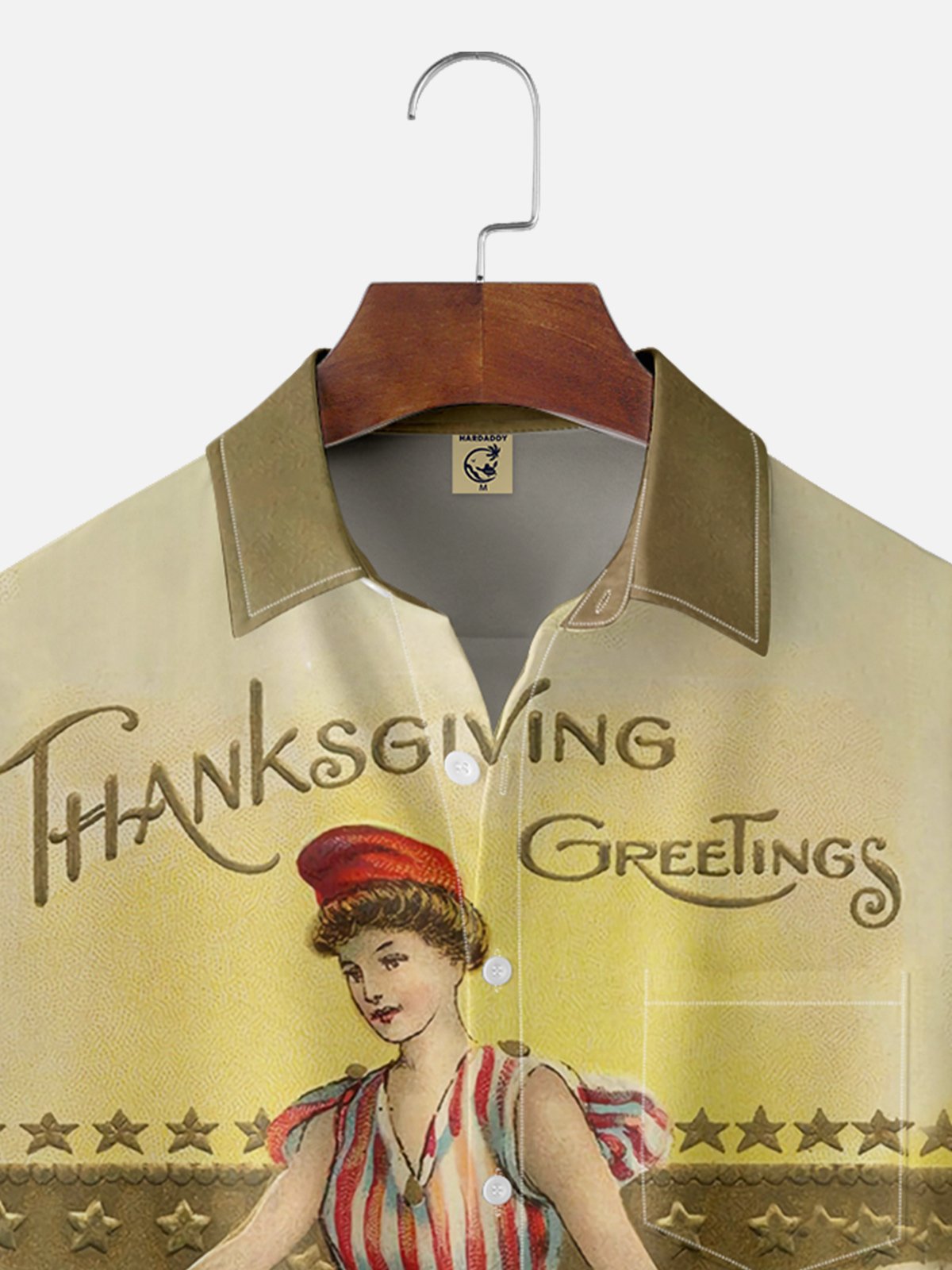 Moisture-wicking Vintage Thanksgiving Turkey Illustration Chest Pocket Hawaiian Shirt