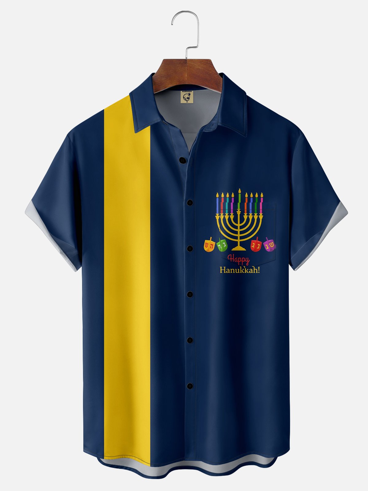 Moisture-wicking Hanukkah Candle Chest Pocket Bowling Shirt