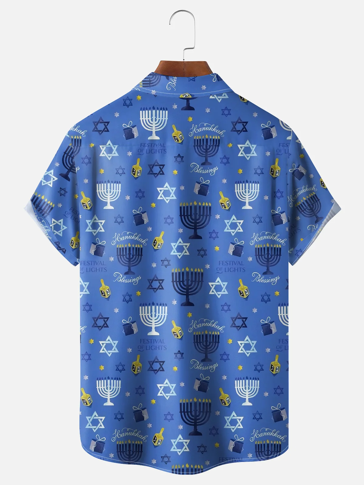 Moisture-wicking Hanukkah Six-pointed Star Candle Chest Pocket Casual Shirt