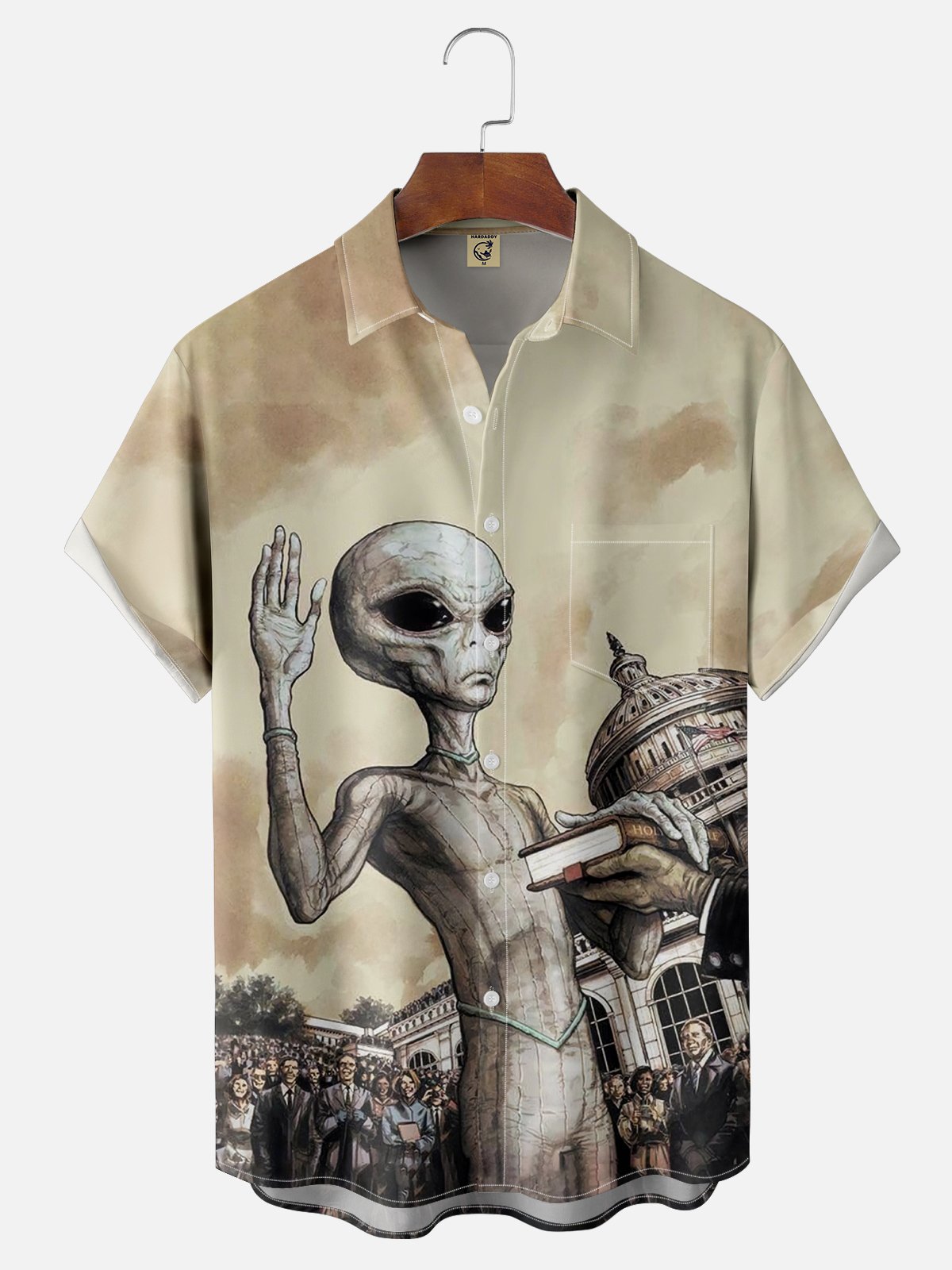 Moisture-wicking Alien Touching The Constitution Chest Pocket Hawaiian Shirt