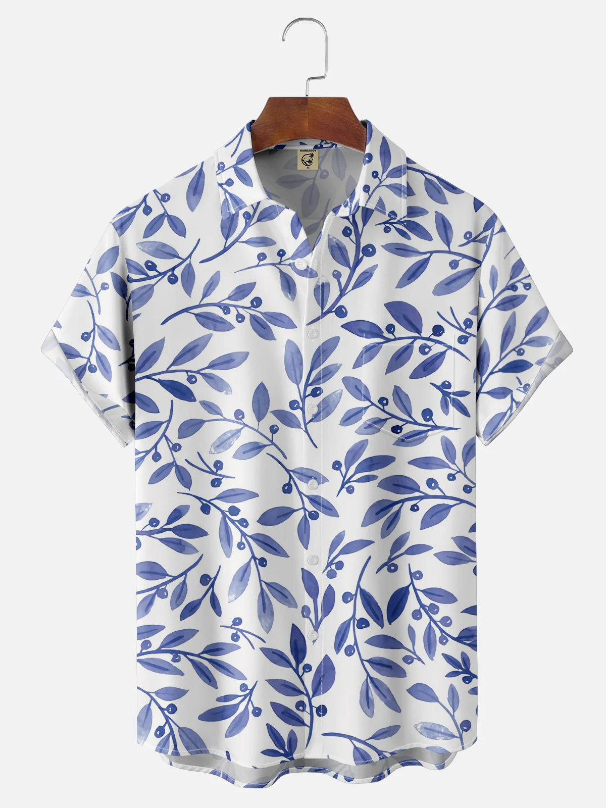 Moisture-wicking Leaf Chest Pocket Hawaiian Shirt