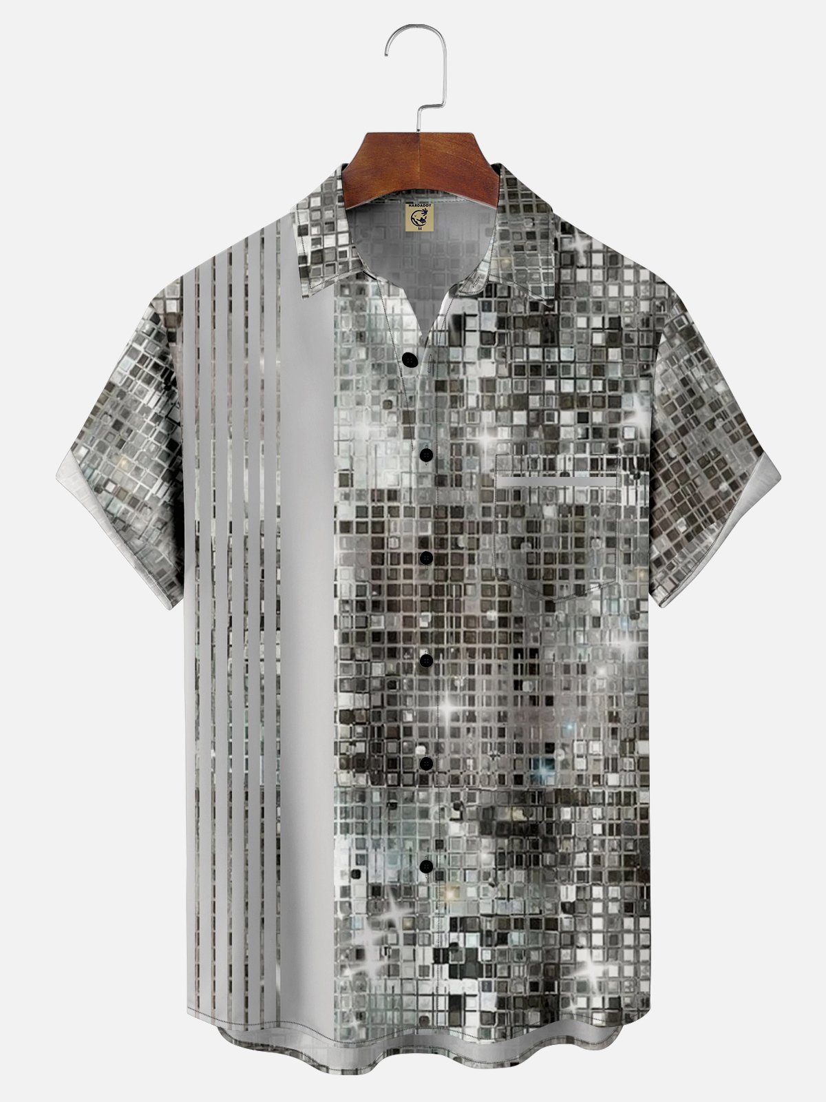 Moisture-wicking Party Sequin Print Chest Pocket Bowling Shirt