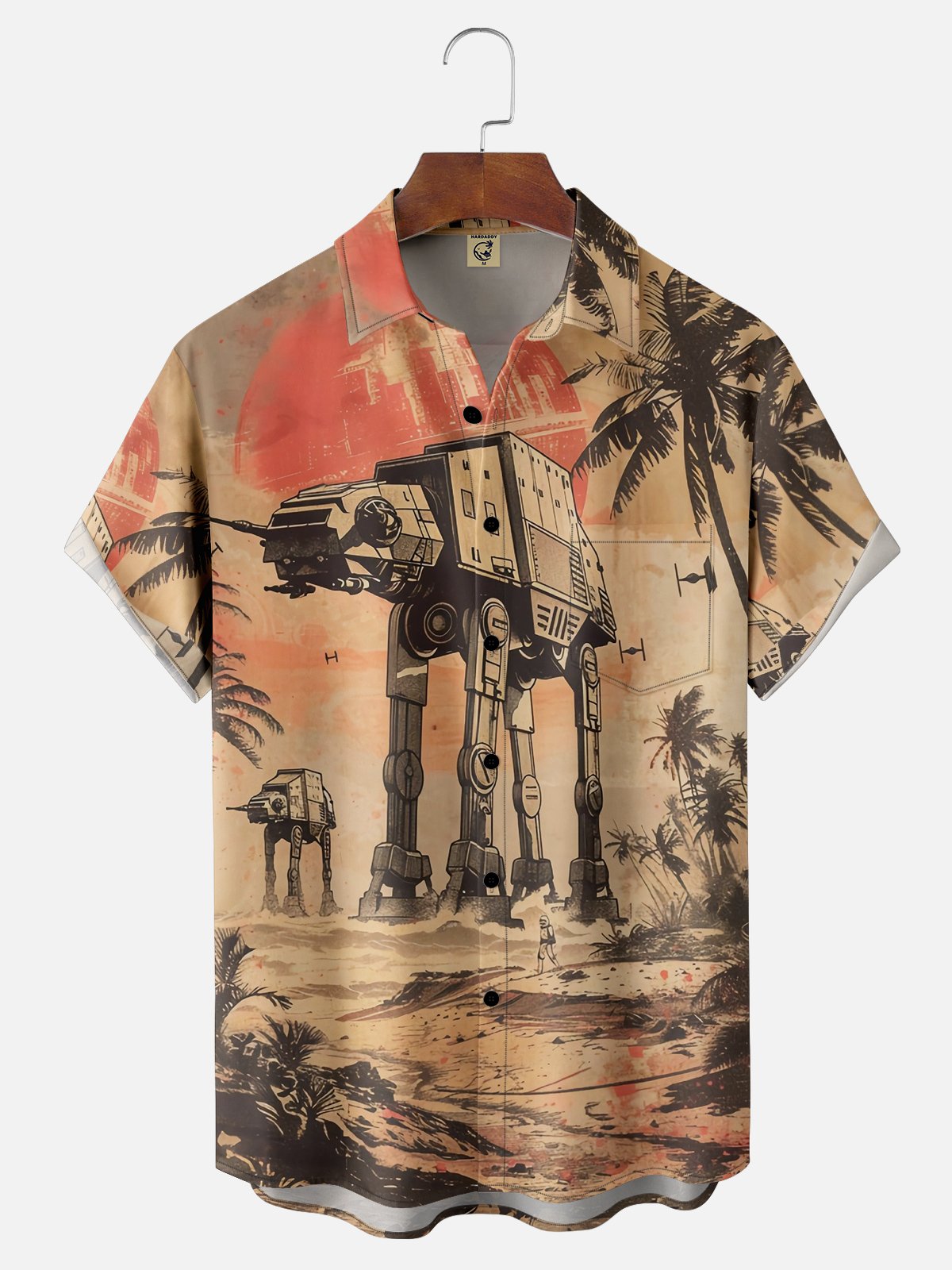 Moisture-wicking Universe Planet Star Robot Chest Pocket Hawaiian Shirt