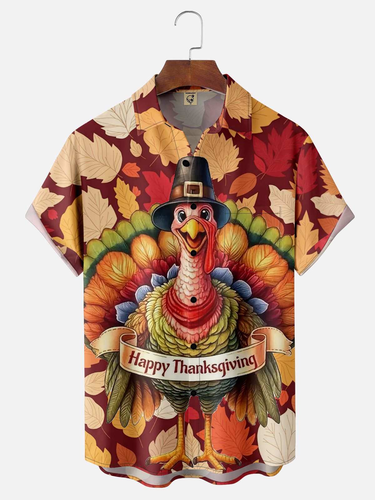 Moisture-wicking Thanksgiving Maple Turkey Chest Pocket Hawaiian Shirt