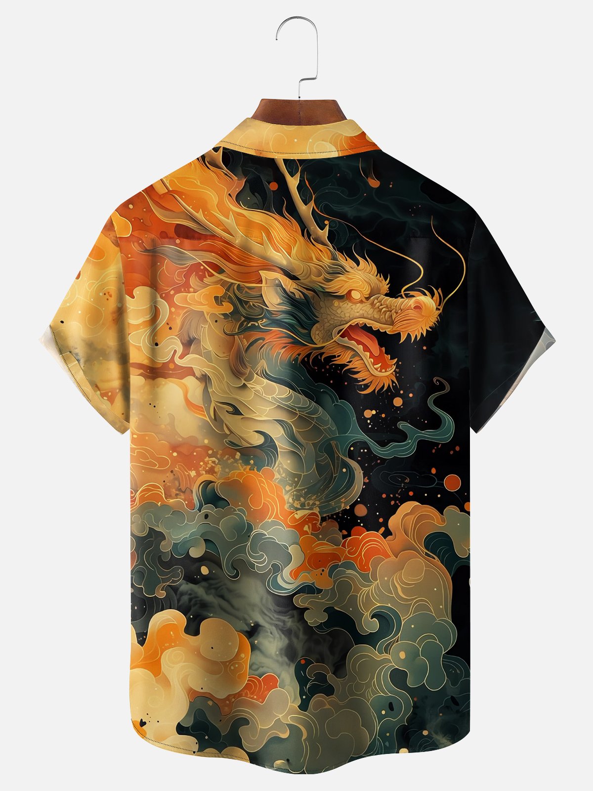 Moisture-wicking Ukiyo-e Dragon Chest Pocket Casual Shirt