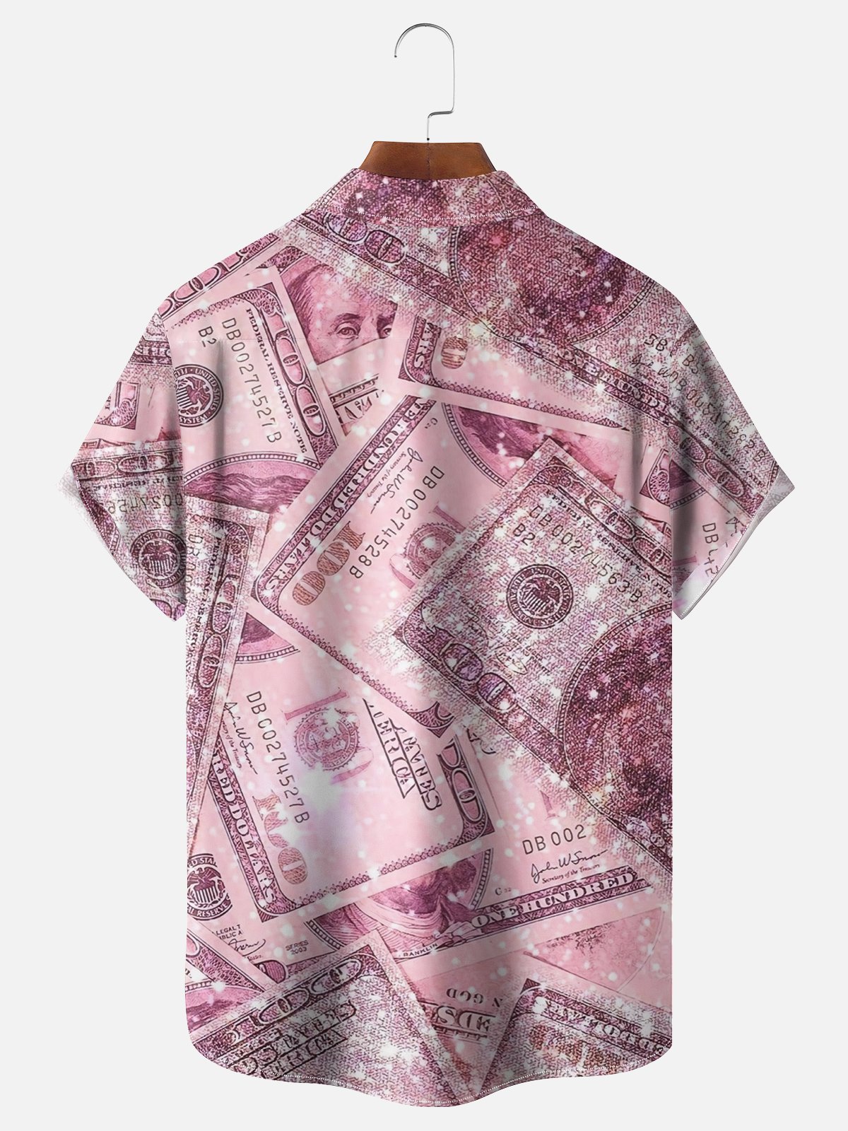 Moisture-wicking Shiny Dollar Illustration Chest Pocket Hawaiian Shirt