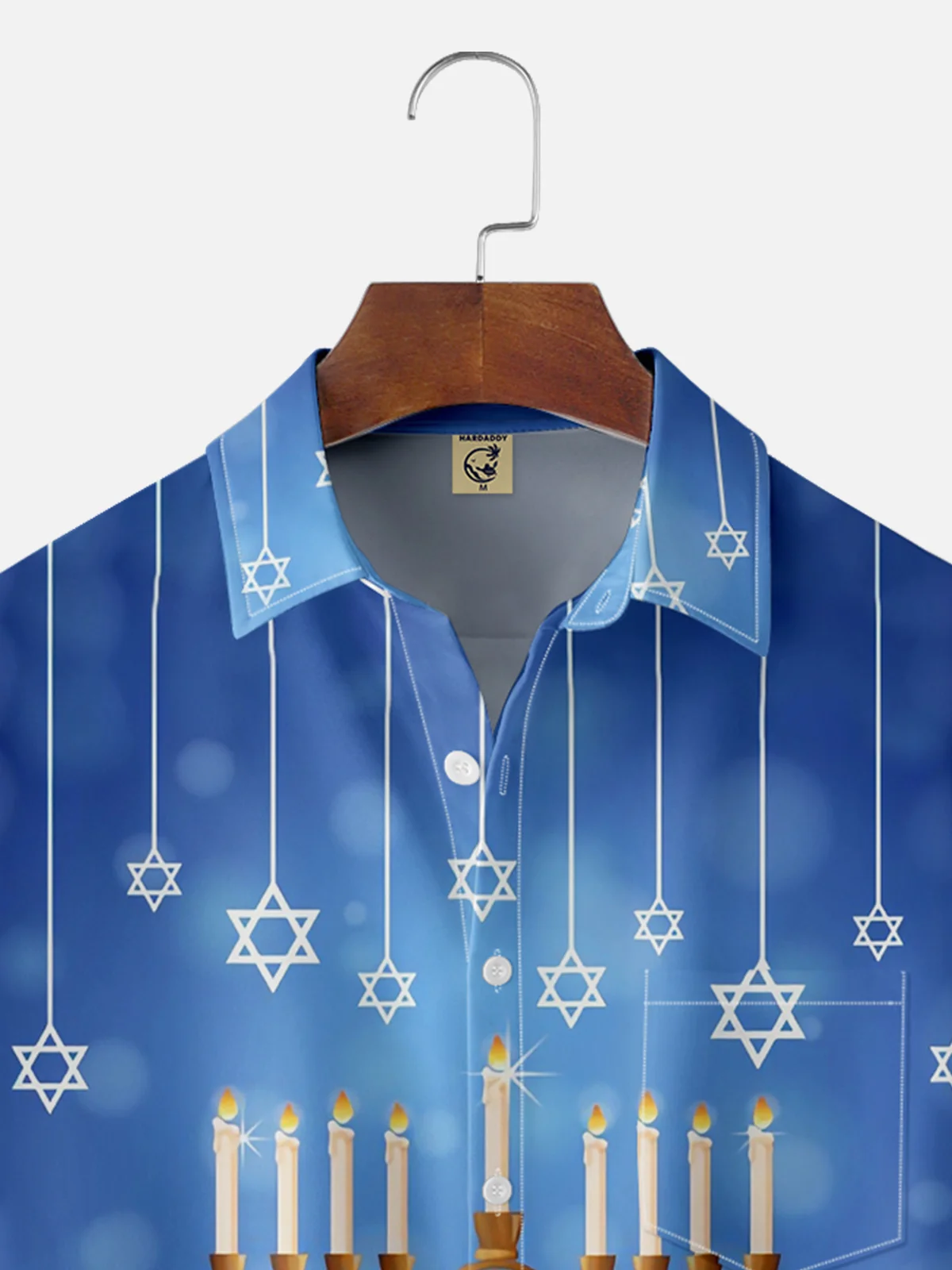 Moisture-wicking Hanukkah Six-pointed Star Chest Pocket Casual Shirt