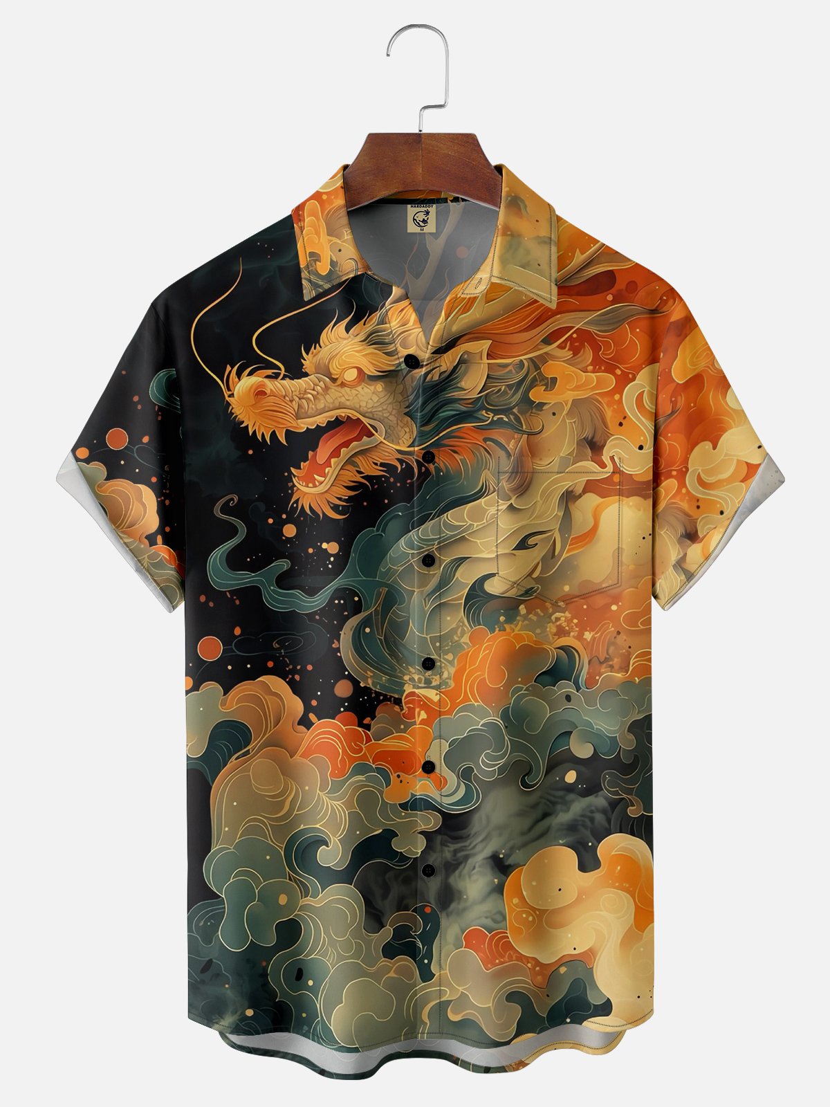 Moisture-wicking Ukiyo-e Dragon Chest Pocket Casual Shirt