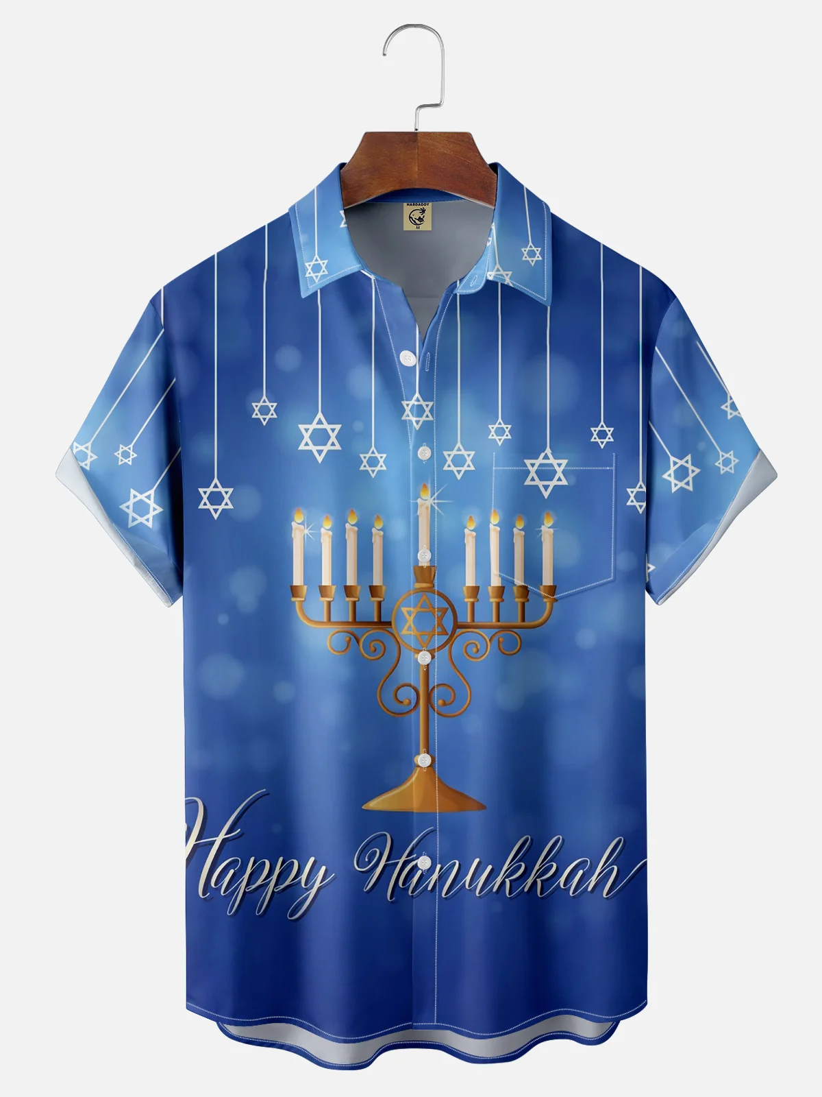 Moisture-wicking Hanukkah Six-pointed Star Chest Pocket Casual Shirt