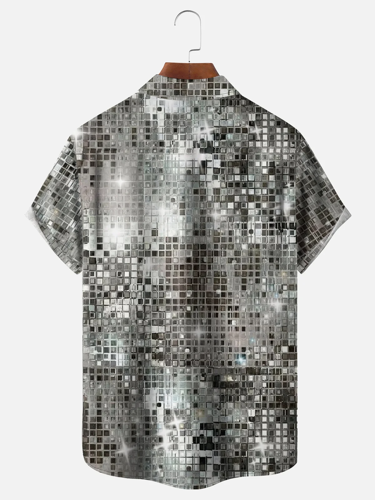 Moisture-wicking Party Sequin Print Chest Pocket Bowling Shirt