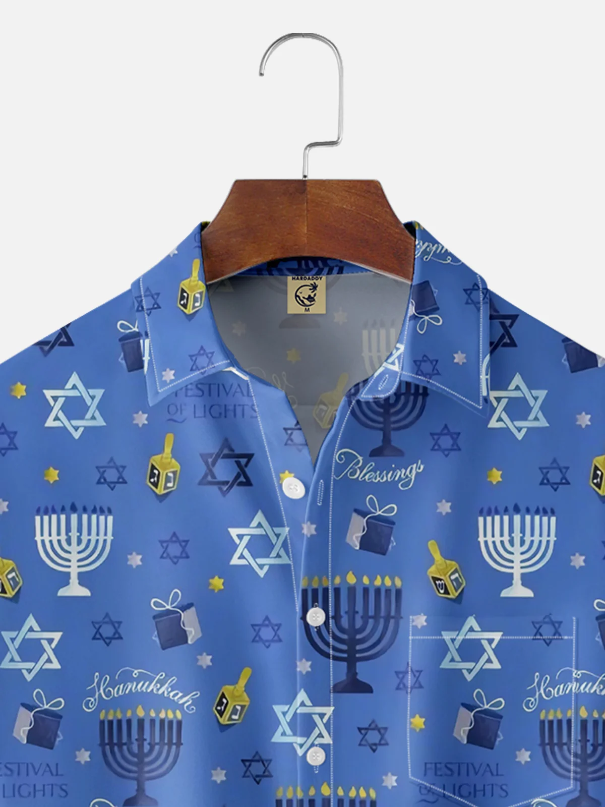 Moisture-wicking Hanukkah Six-pointed Star Candle Chest Pocket Casual Shirt