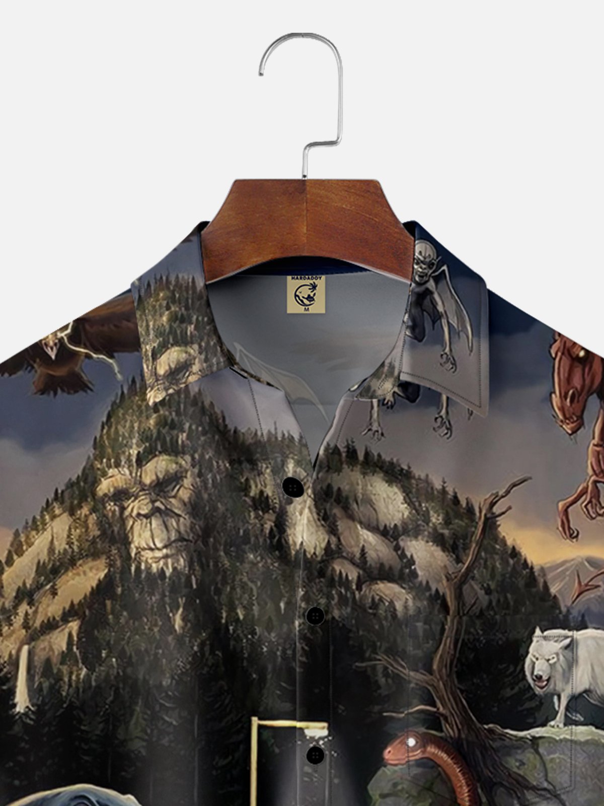 Moisture-wicking Urban Legend Monster Illustration Chest Pocket Hawaiian Shirt