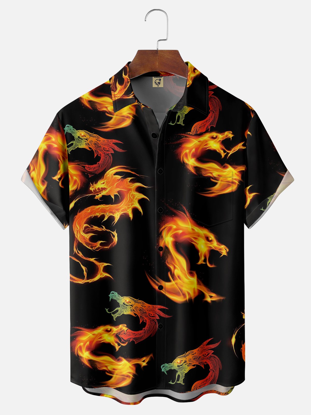Dragon Graphic Men's Casual Chest Pocket Short Sleeve Shirt