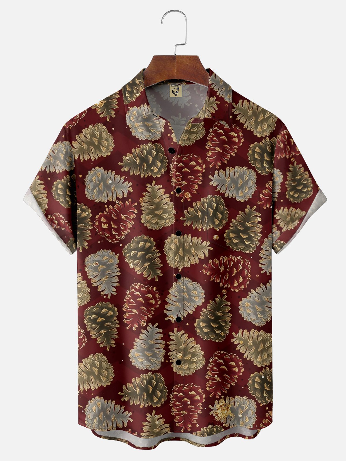 Moisture-wicking Christmas Pinecones Chest Pocket Casual Shirt