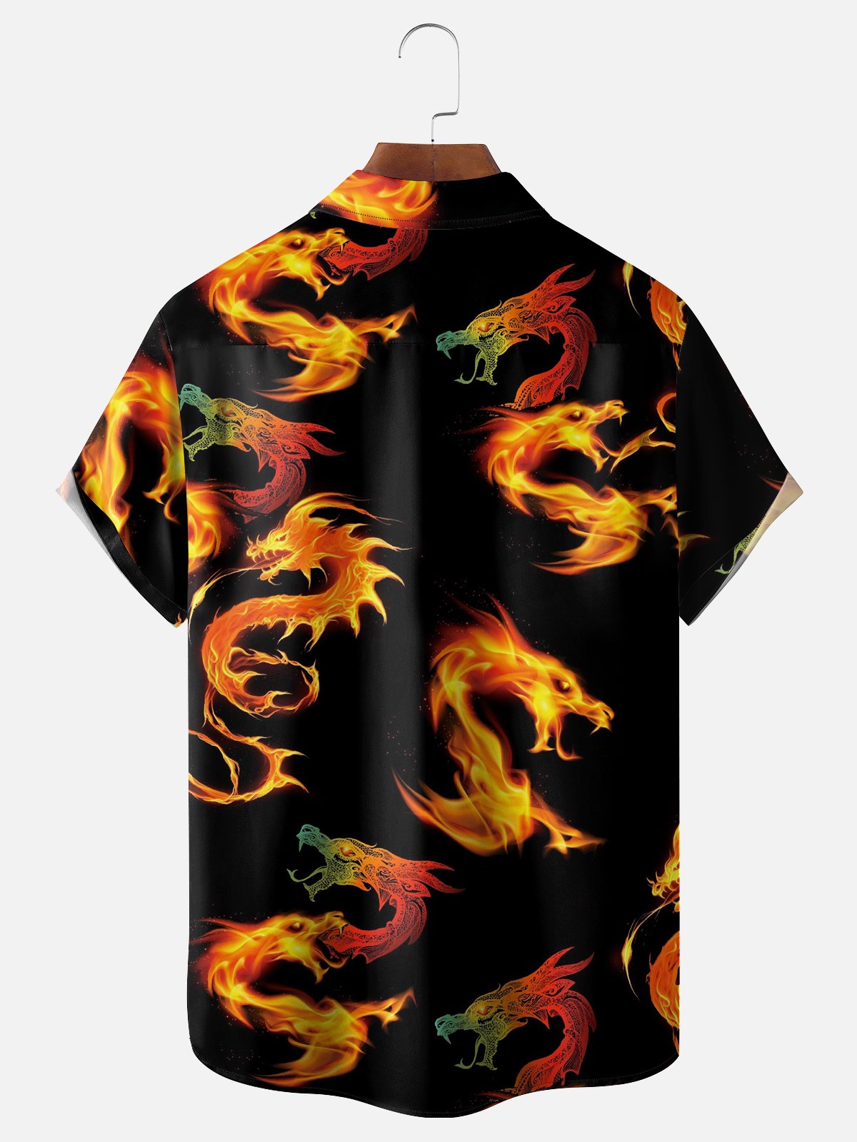 Dragon Graphic Men's Casual Chest Pocket Short Sleeve Shirt