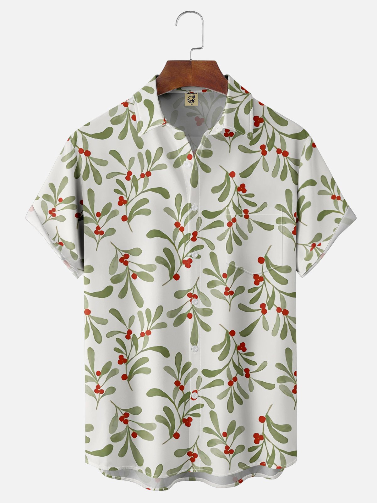 Moisture-wicking Christmas Berry Leaf  Chest Pocket Casual Shirt