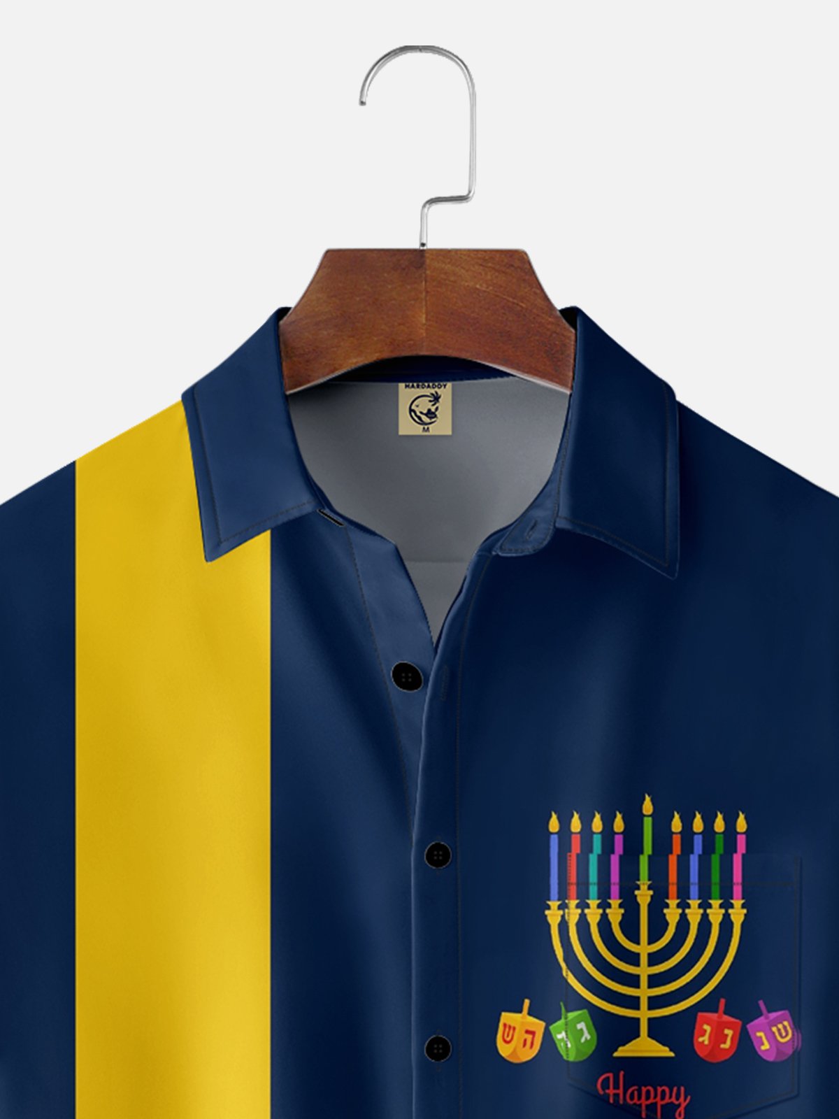 Moisture-wicking Hanukkah Candle Chest Pocket Bowling Shirt