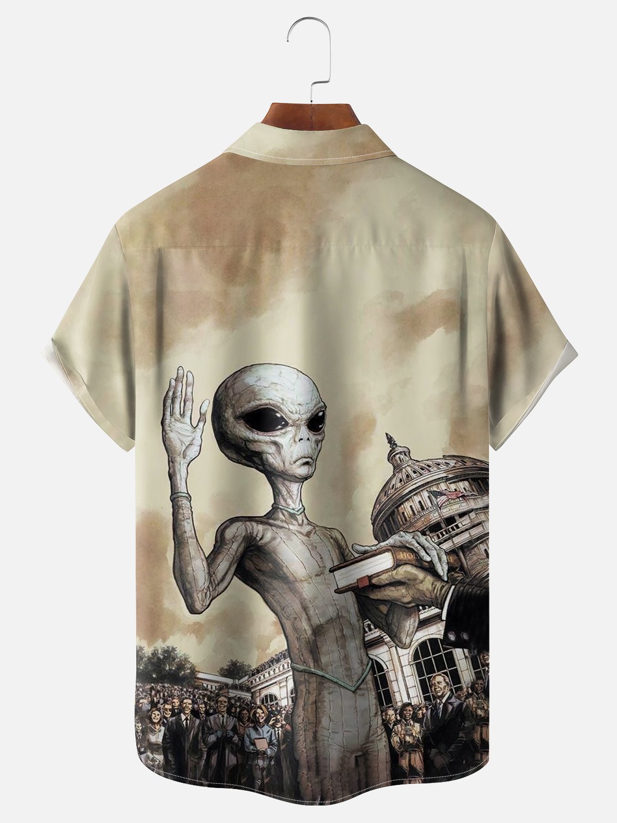 Moisture-wicking Alien Touching The Constitution Chest Pocket Hawaiian Shirt